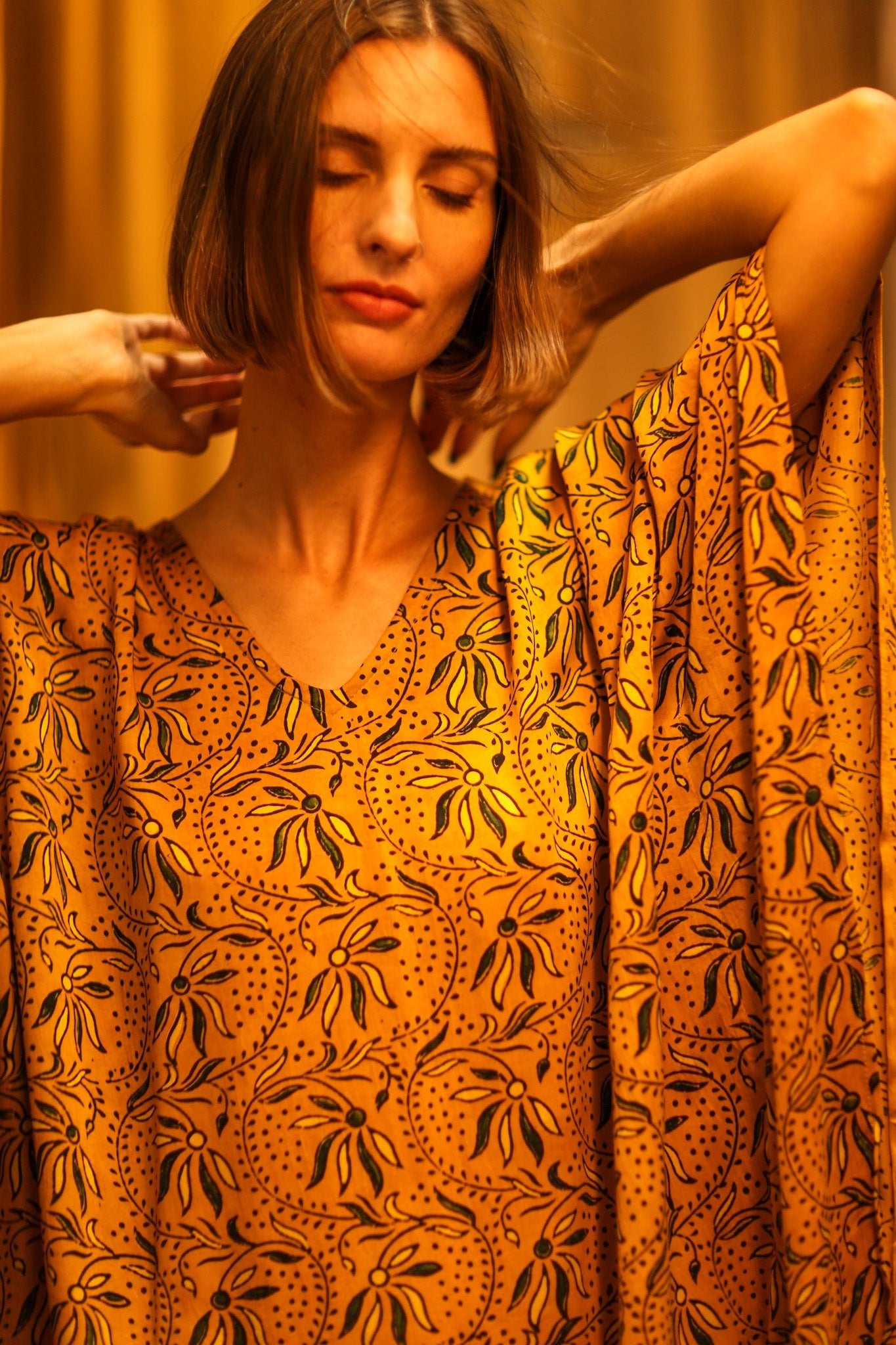 YAYA SILK KAFTAN BANA YELLOW - BANGKOK TAILOR CLOTHING STORE - HANDMADE CLOTHING