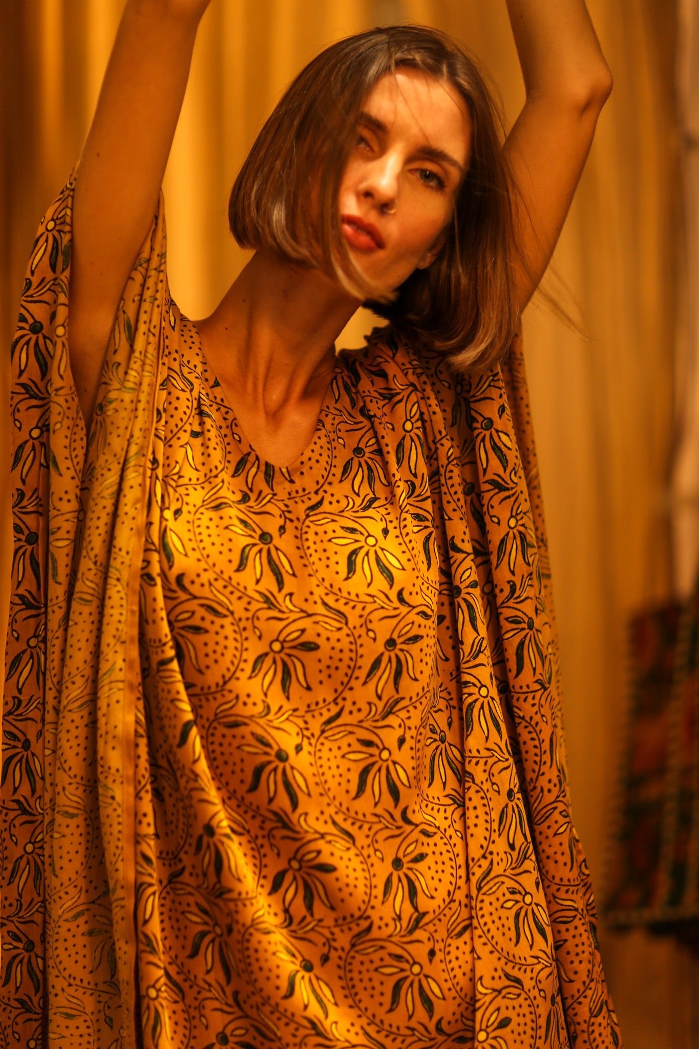 YAYA SILK KAFTAN BANA YELLOW - BANGKOK TAILOR CLOTHING STORE - HANDMADE CLOTHING