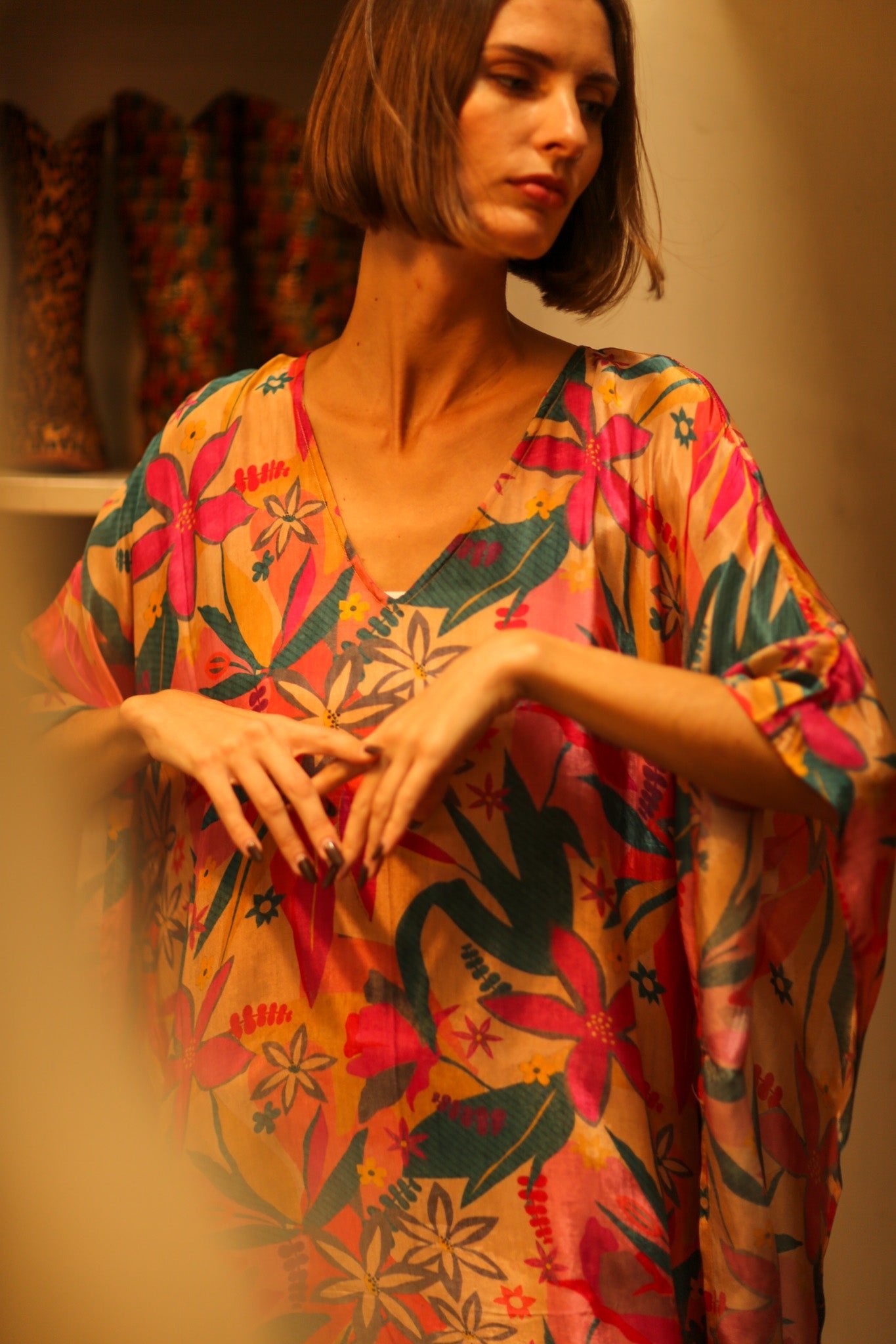 YAYA SILK KAFTAN COLORFUL FOREST - BANGKOK TAILOR CLOTHING STORE - HANDMADE CLOTHING
