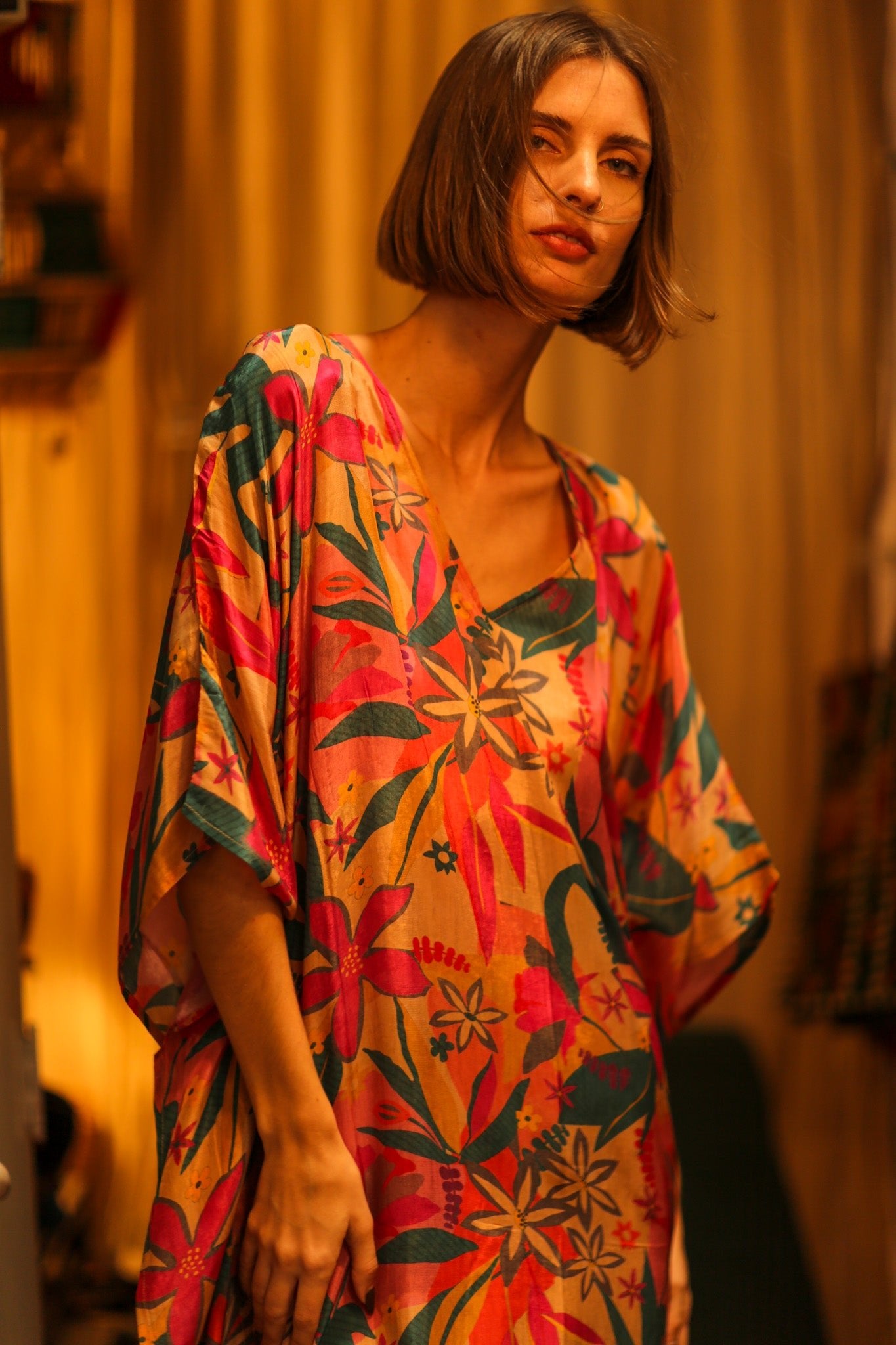 YAYA SILK KAFTAN COLORFUL FOREST - BANGKOK TAILOR CLOTHING STORE - HANDMADE CLOTHING