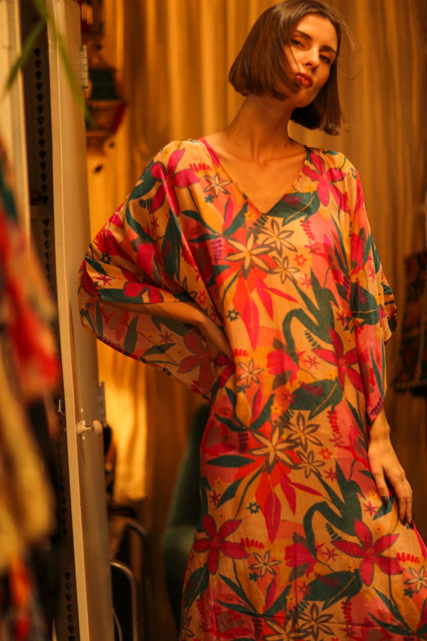 YAYA SILK KAFTAN COLORFUL FOREST - BANGKOK TAILOR CLOTHING STORE - HANDMADE CLOTHING