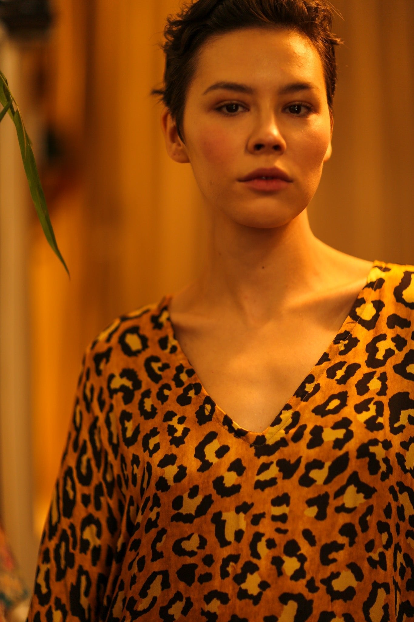 YAYA SILK KAFTAN LEOPARD YELLOW - BANGKOK TAILOR CLOTHING STORE - HANDMADE CLOTHING