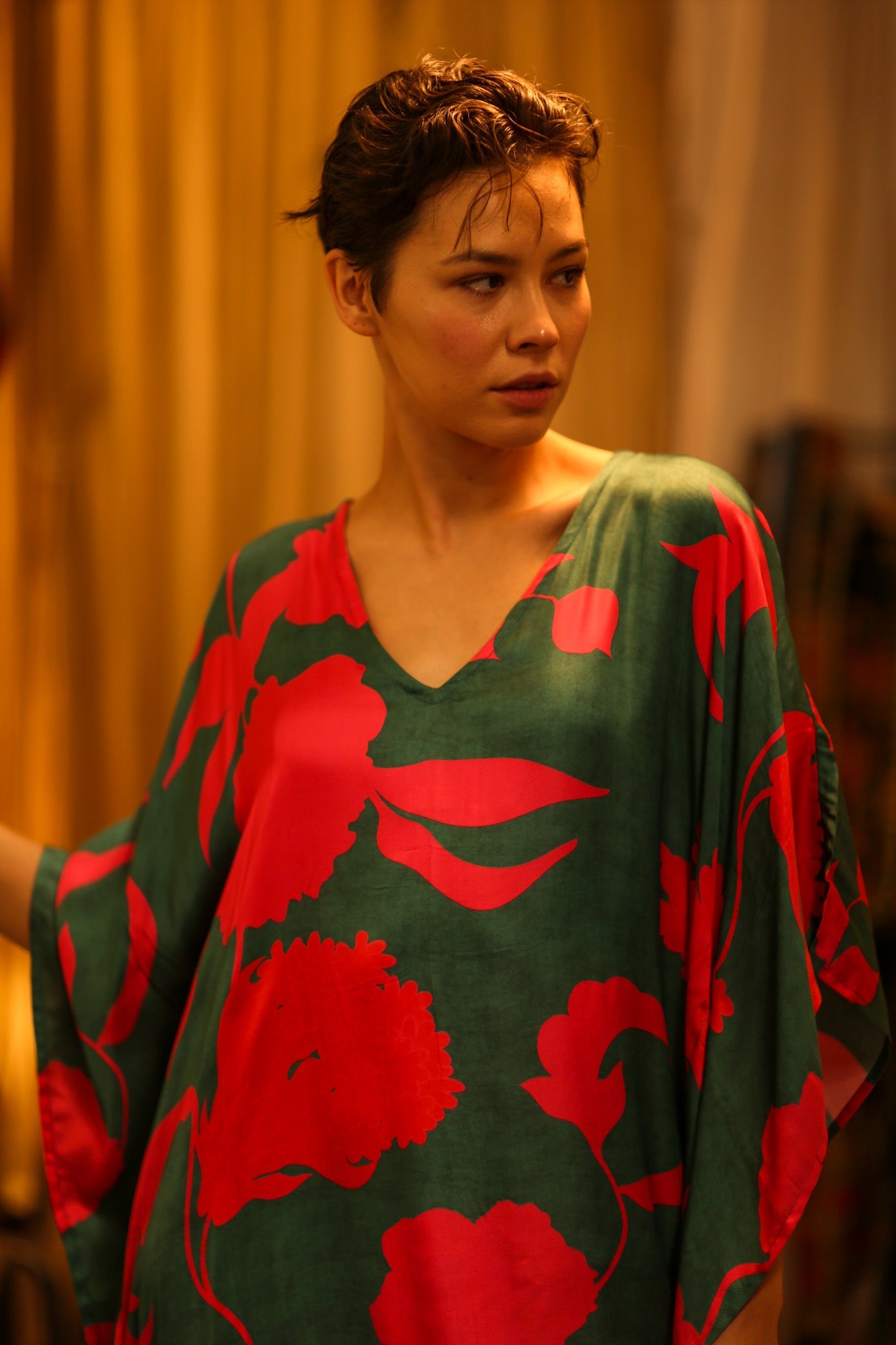 YAYA SILK KAFTAN PINK AND GREEN - BANGKOK TAILOR CLOTHING STORE - HANDMADE CLOTHING