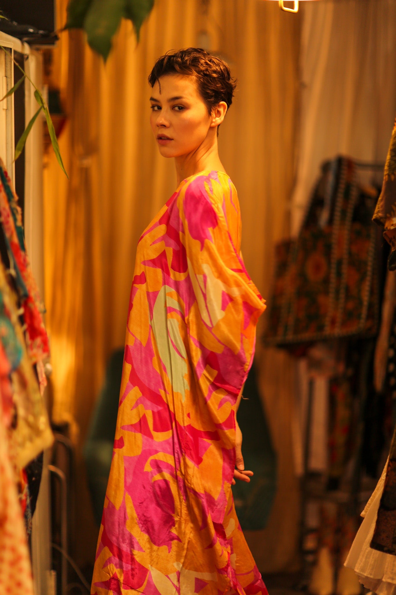 YAYA SILK KAFTAN SUNSET - BANGKOK TAILOR CLOTHING STORE - HANDMADE CLOTHING