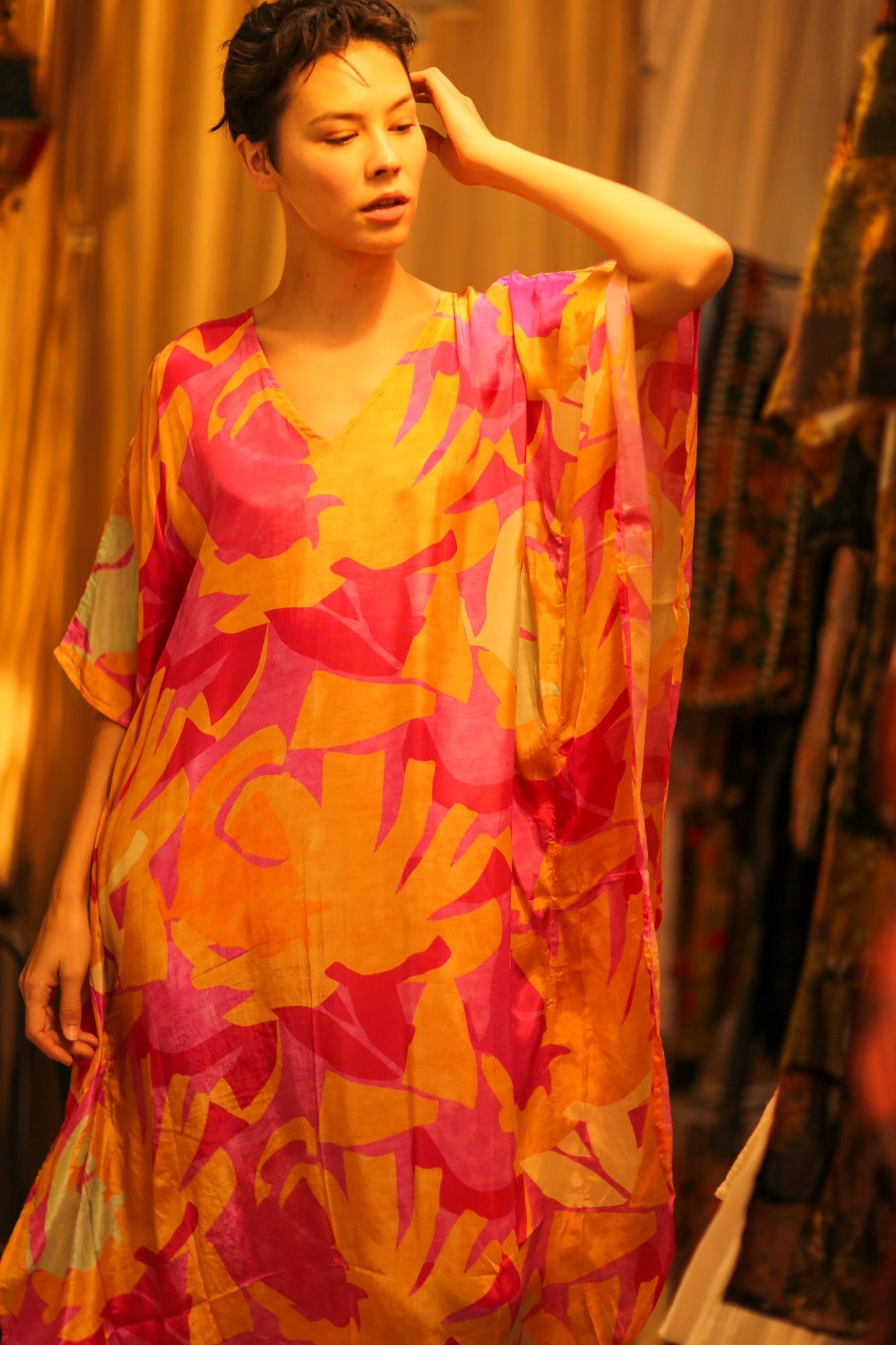 YAYA SILK KAFTAN SUNSET - BANGKOK TAILOR CLOTHING STORE - HANDMADE CLOTHING