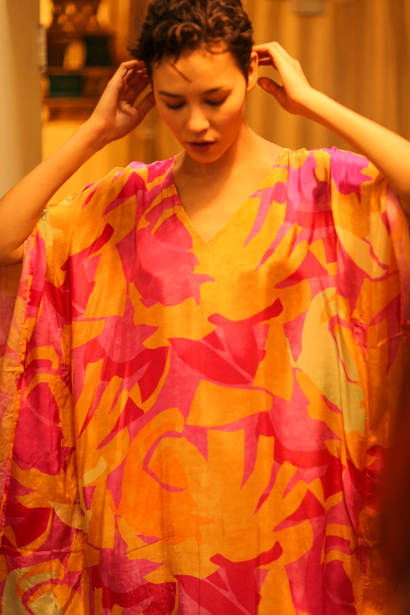 YAYA SILK KAFTAN SUNSET - BANGKOK TAILOR CLOTHING STORE - HANDMADE CLOTHING