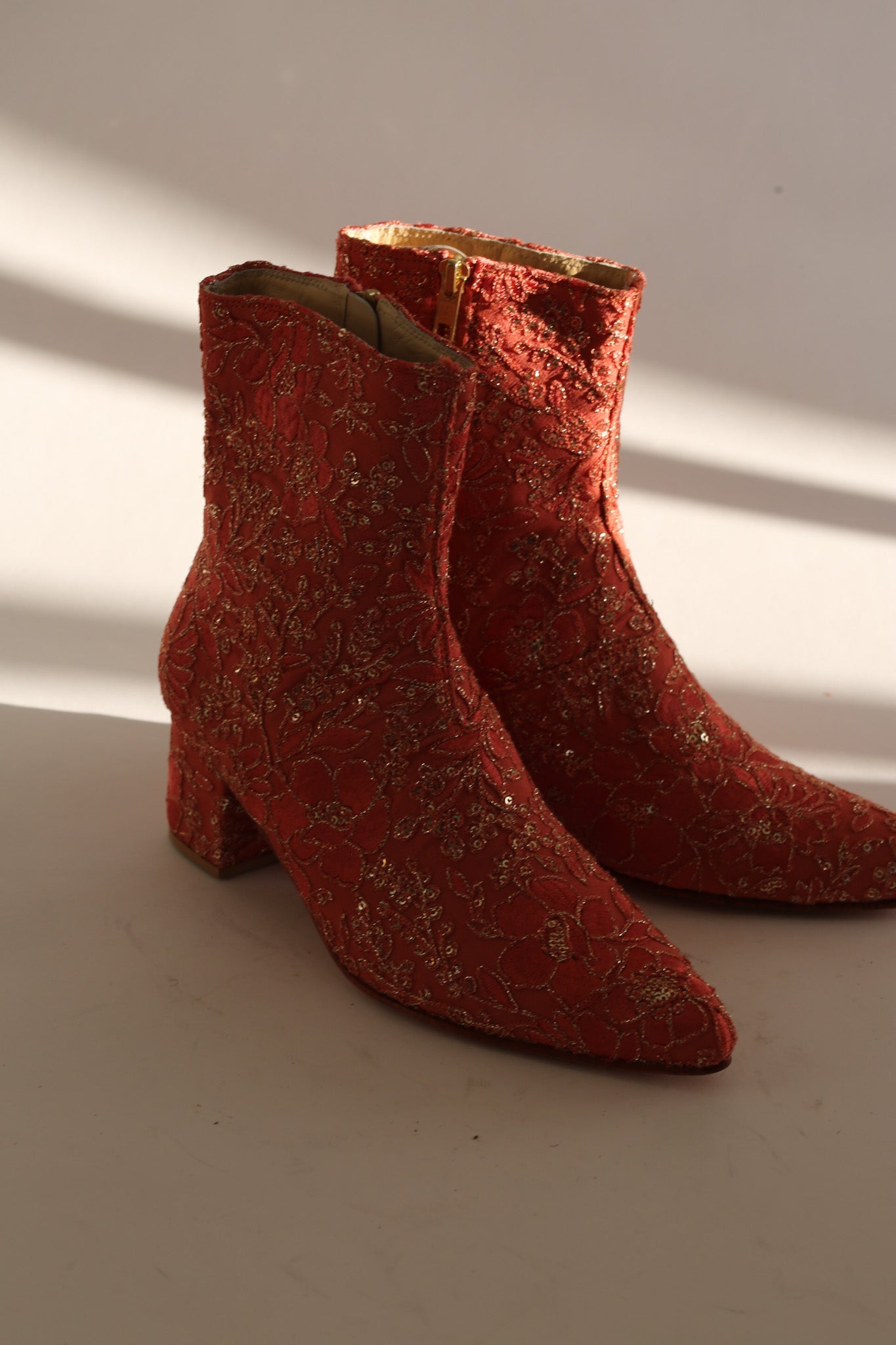 YOANNA SALMON EMBELLISHED ANKLE BOOTS - BANGKOK TAILOR CLOTHING STORE - HANDMADE CLOTHING