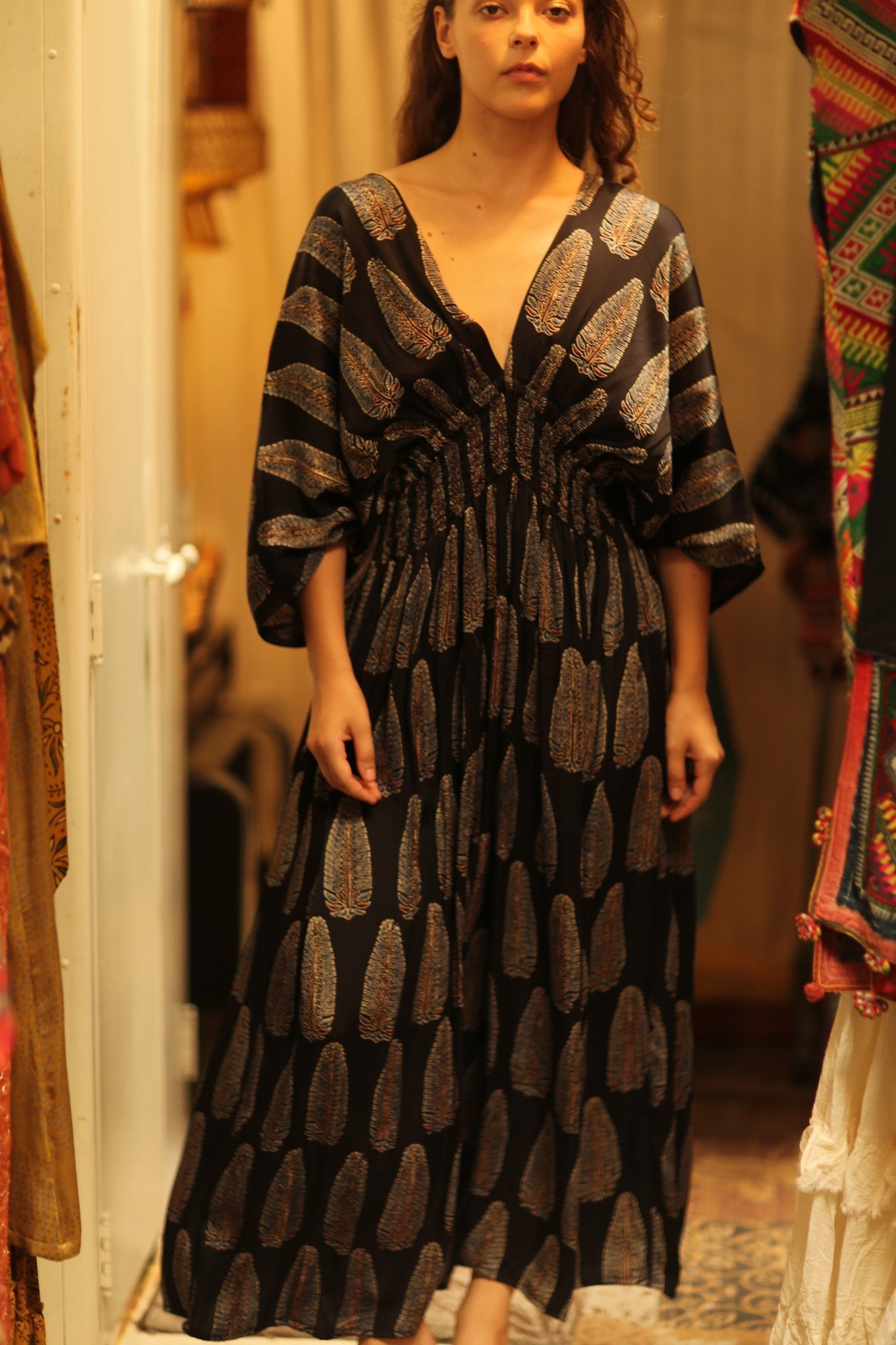 ZURI SILK DRESS BLACK FEATHER - BANGKOK TAILOR CLOTHING STORE - HANDMADE CLOTHING