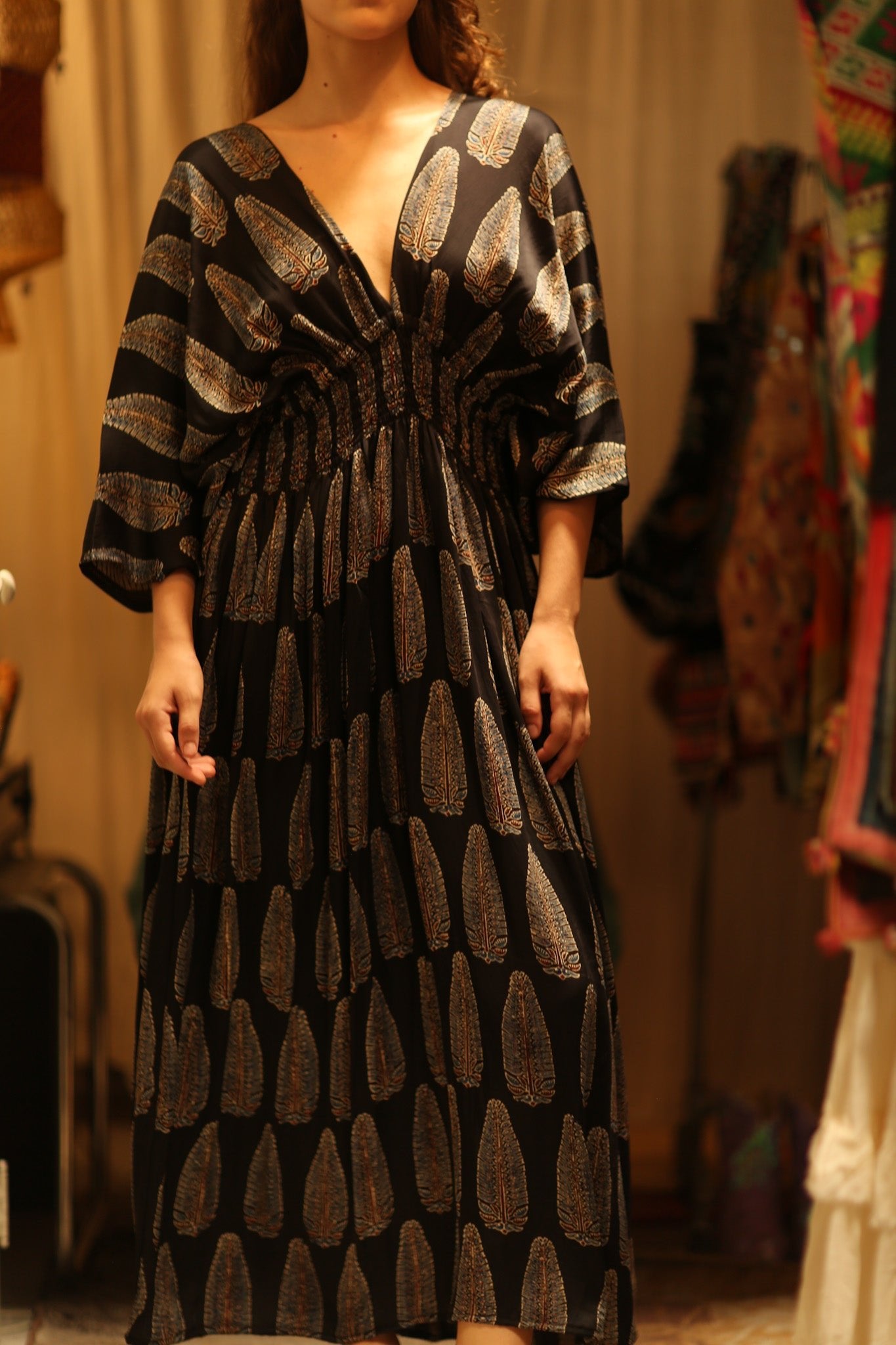 ZURI SILK DRESS BLACK FEATHER - BANGKOK TAILOR CLOTHING STORE - HANDMADE CLOTHING