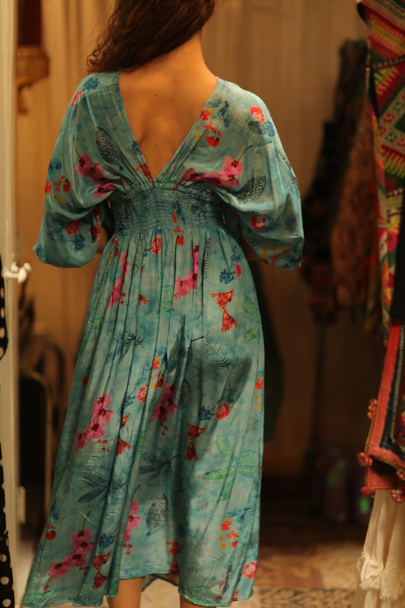 ZURI SILK DRESS LAKE BLUE - BANGKOK TAILOR CLOTHING STORE - HANDMADE CLOTHING