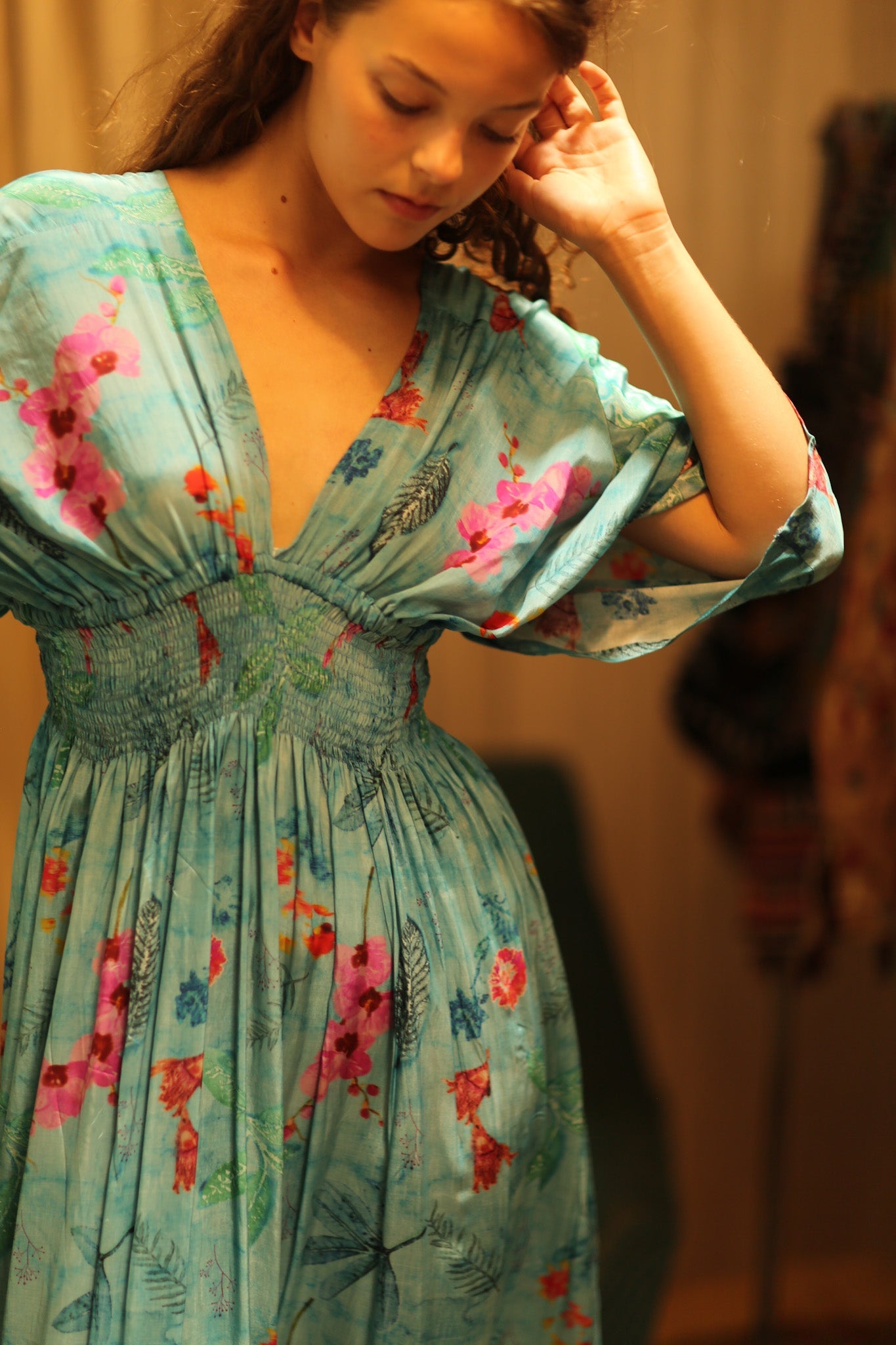 ZURI SILK DRESS LAKE BLUE - BANGKOK TAILOR CLOTHING STORE - HANDMADE CLOTHING