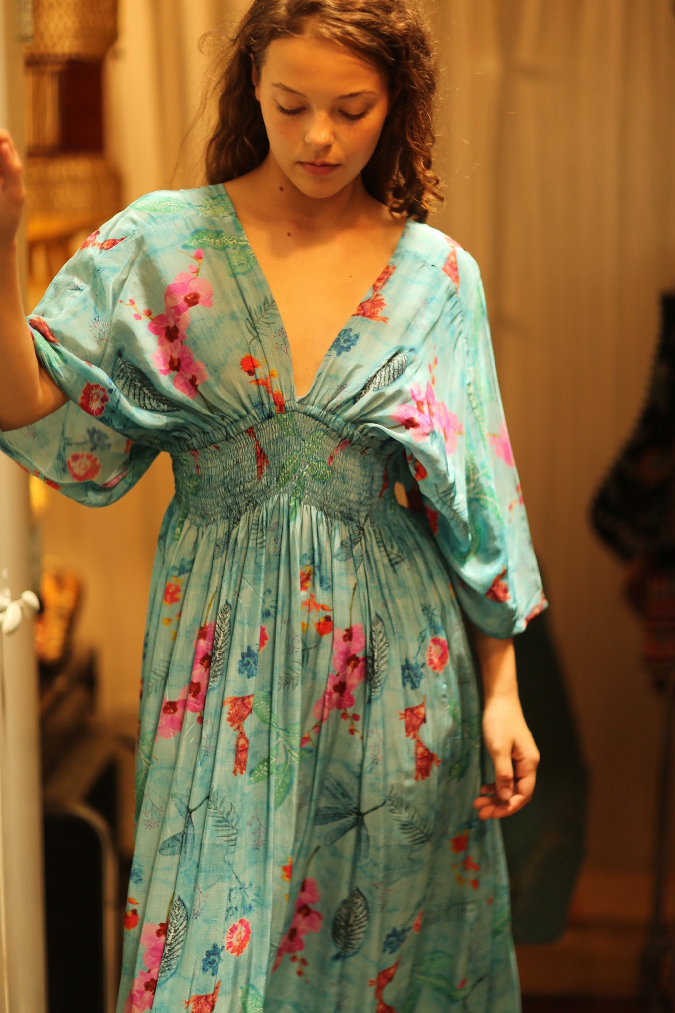 ZURI SILK DRESS LAKE BLUE - BANGKOK TAILOR CLOTHING STORE - HANDMADE CLOTHING