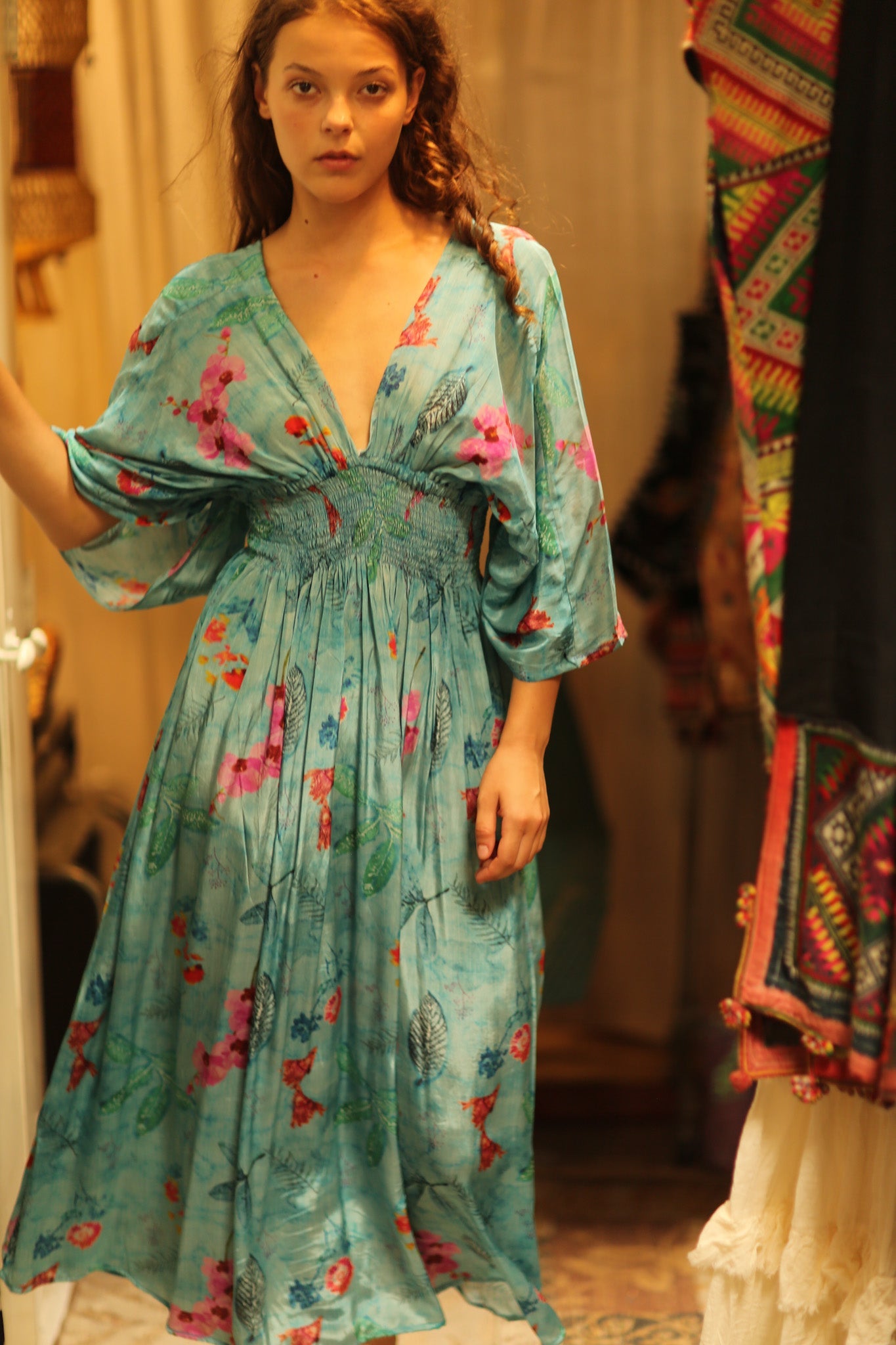 ZURI SILK DRESS LAKE BLUE - BANGKOK TAILOR CLOTHING STORE - HANDMADE CLOTHING