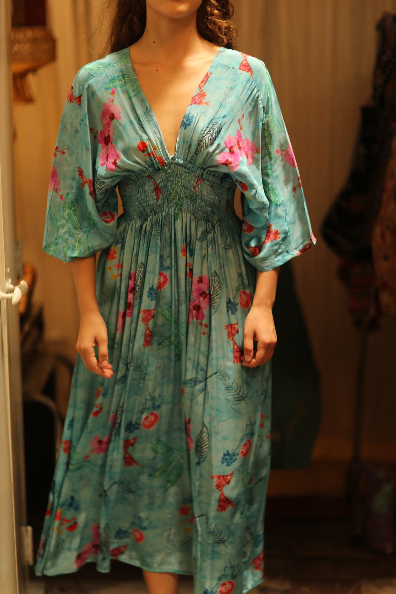 ZURI SILK DRESS LAKE BLUE - BANGKOK TAILOR CLOTHING STORE - HANDMADE CLOTHING