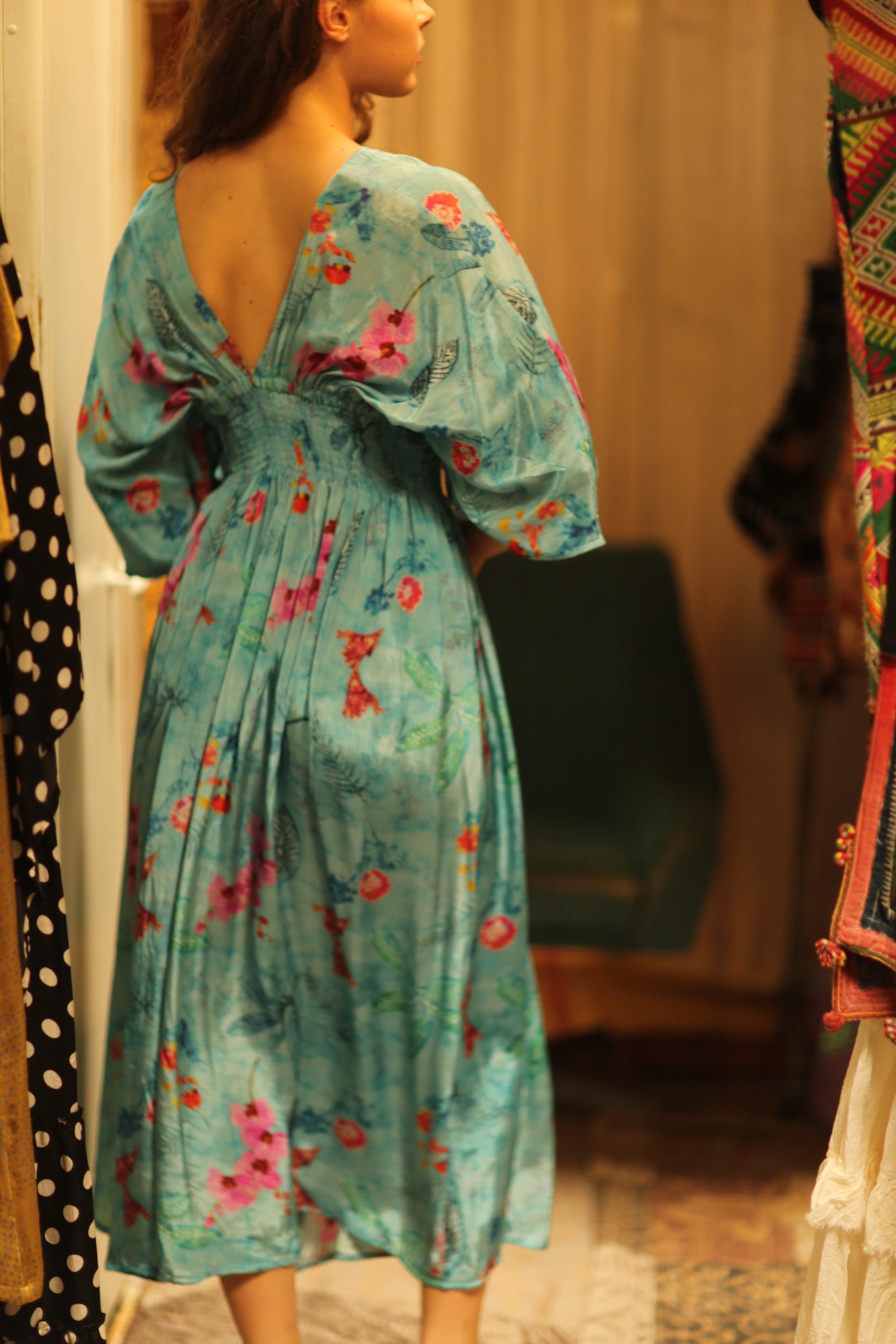 ZURI SILK DRESS LAKE BLUE - BANGKOK TAILOR CLOTHING STORE - HANDMADE CLOTHING