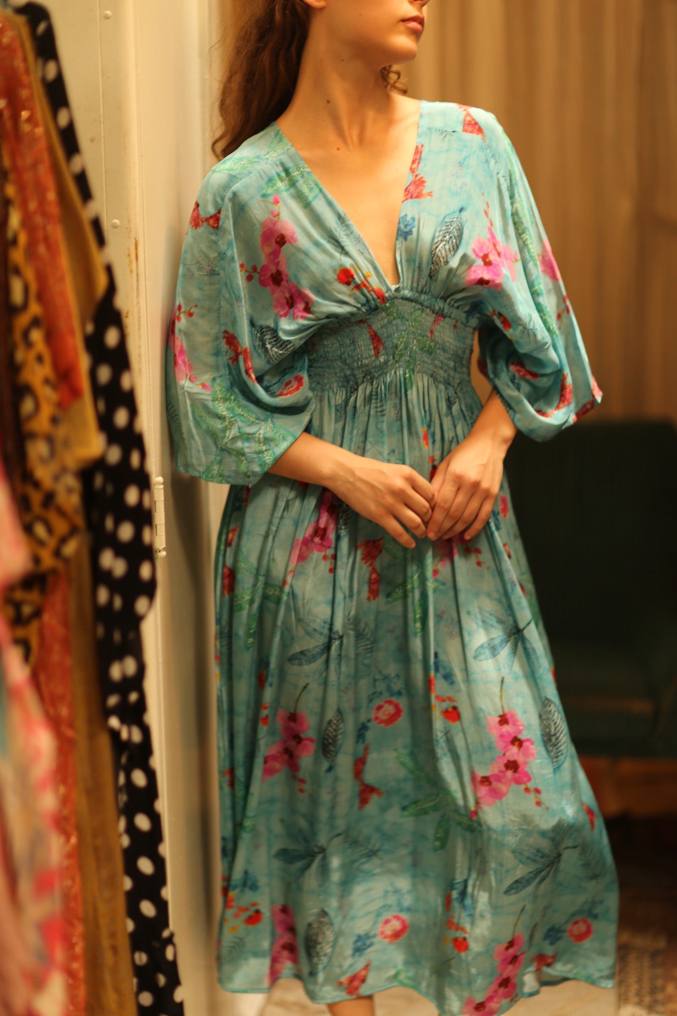 ZURI SILK DRESS LAKE BLUE - BANGKOK TAILOR CLOTHING STORE - HANDMADE CLOTHING