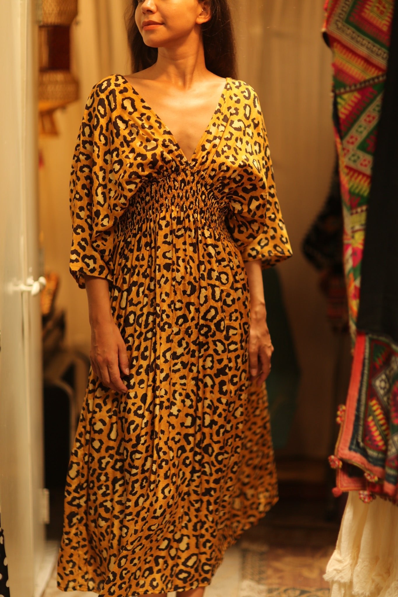 ZURI SILK DRESS LEO PRINT - BANGKOK TAILOR CLOTHING STORE - HANDMADE CLOTHING