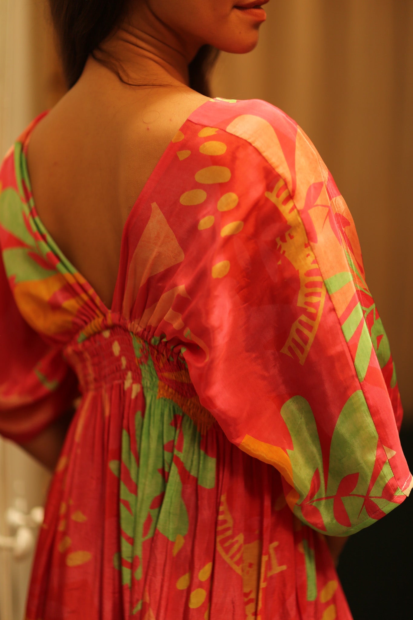 ZURI SILK DRESS PINK JUNGLE - BANGKOK TAILOR CLOTHING STORE - HANDMADE CLOTHING