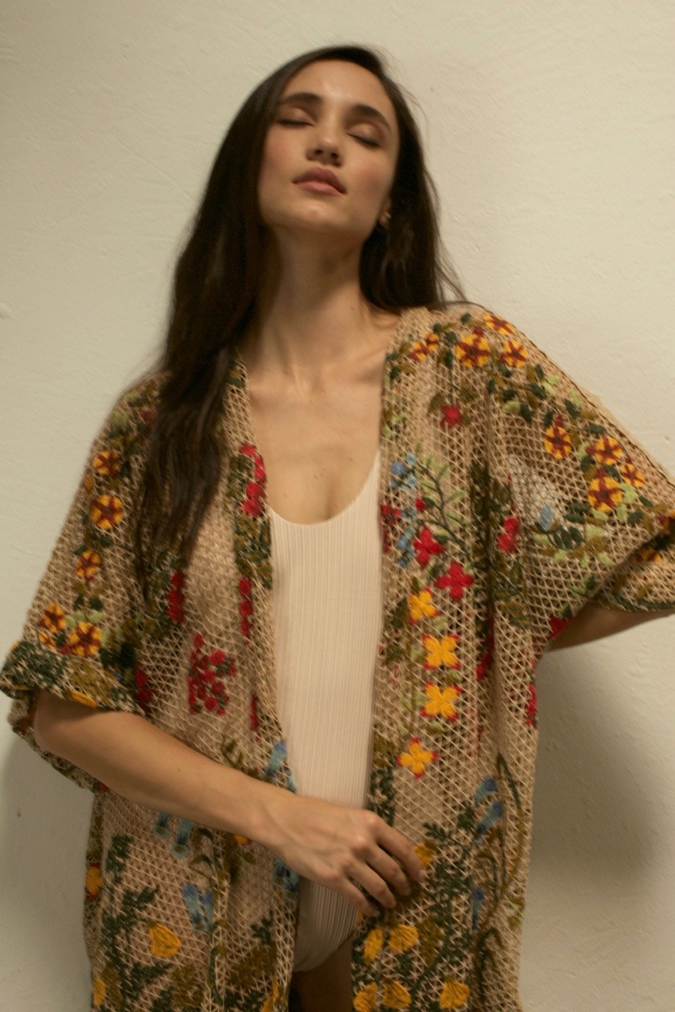 ARISTAEUS HONEY COTTON EMBROIDERED FLOWERS KIMONO - BANGKOK TAILOR CLOTHING STORE - HANDMADE CLOTHING