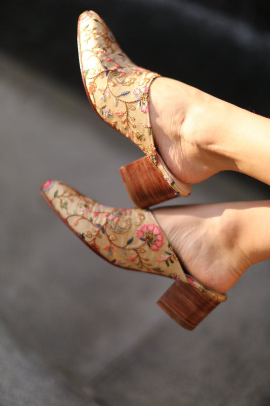 BEIGE LIMITED EDITION HEELED MULES X NEIMAN MARCUS - BANGKOK TAILOR CLOTHING STORE - HANDMADE CLOTHING