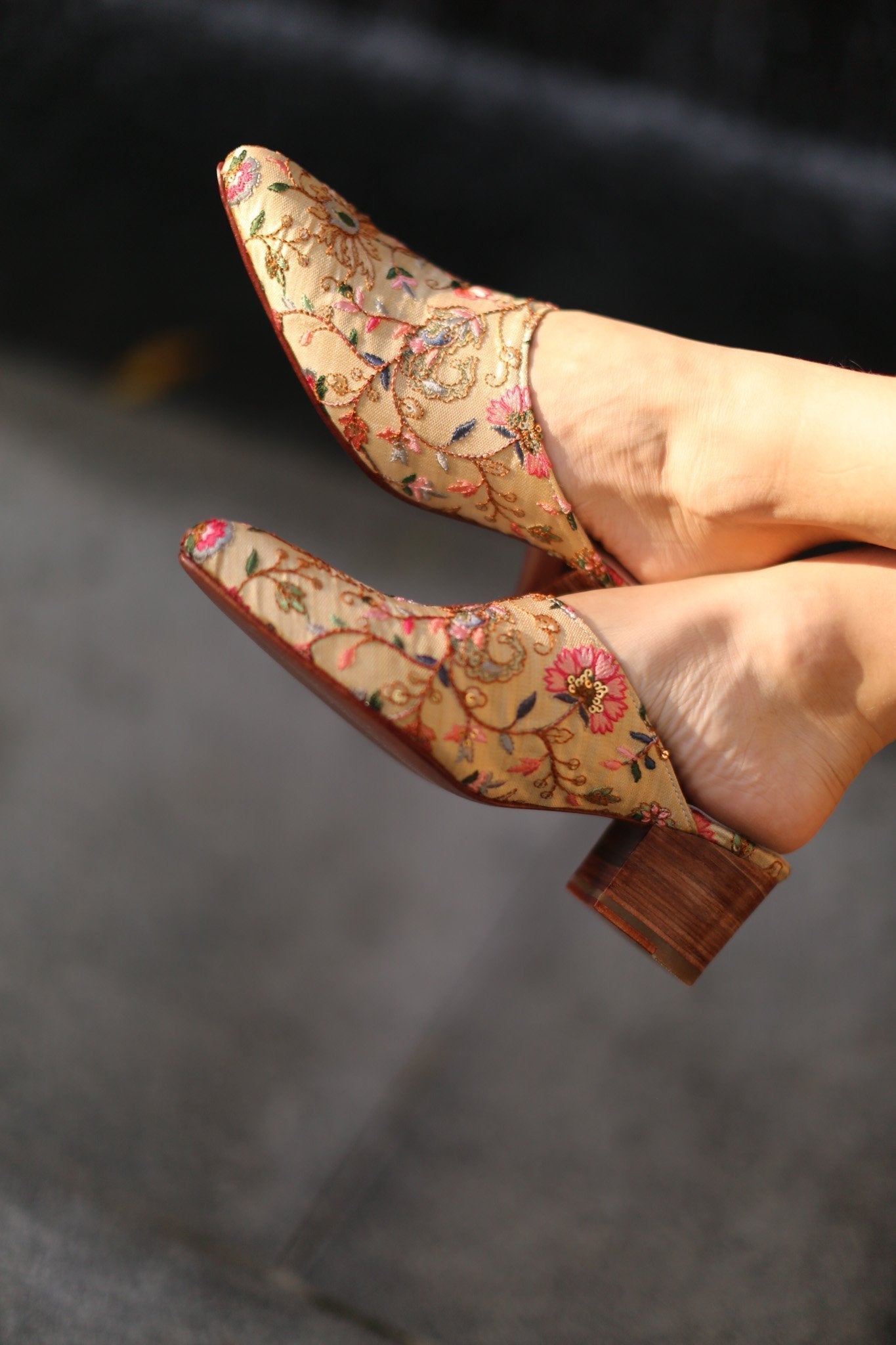 BEIGE LIMITED EDITION HEELED MULES X NEIMAN MARCUS - BANGKOK TAILOR CLOTHING STORE - HANDMADE CLOTHING