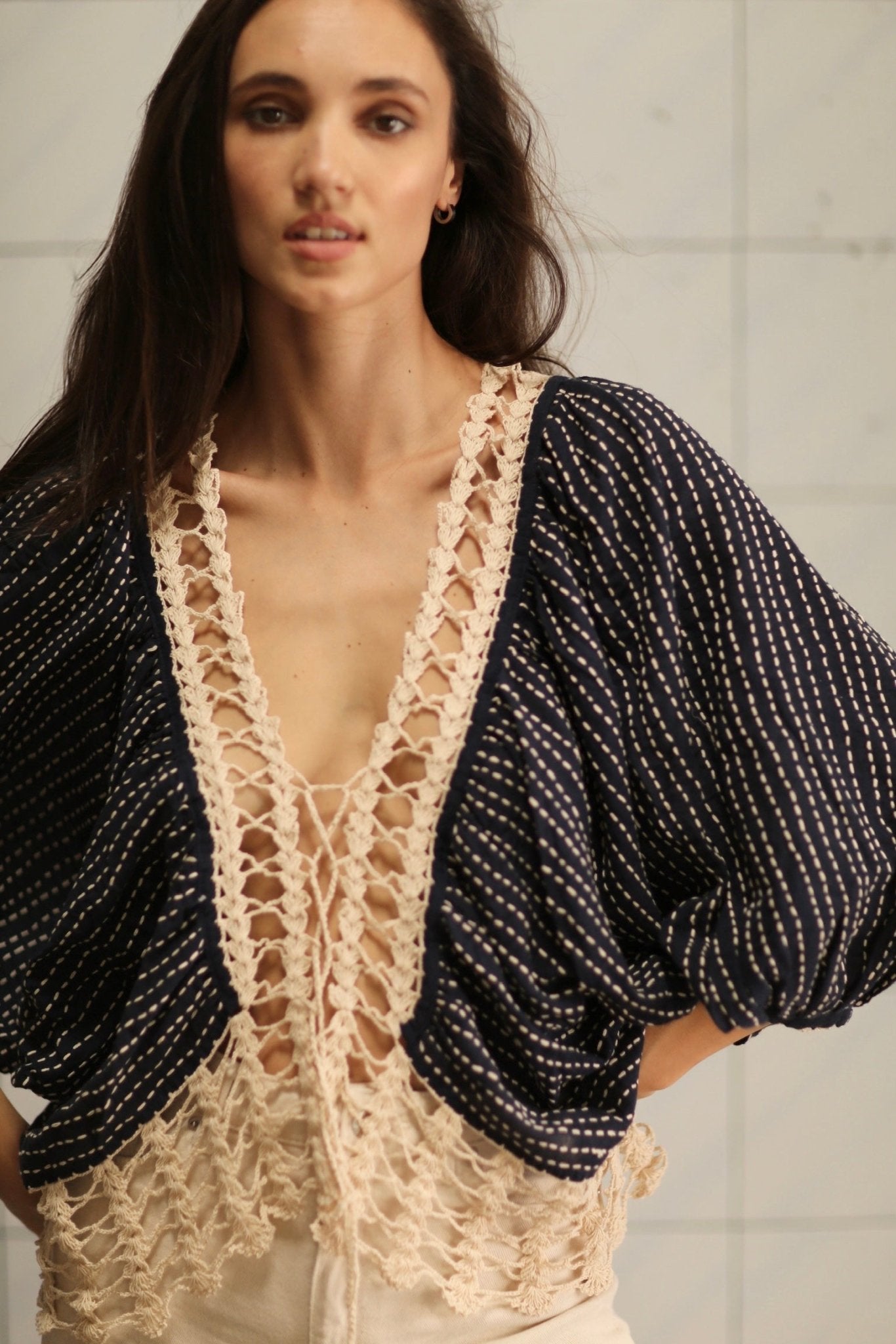 BLACK CHEILA WITH CROCHET - BANGKOK TAILOR CLOTHING STORE - HANDMADE CLOTHING