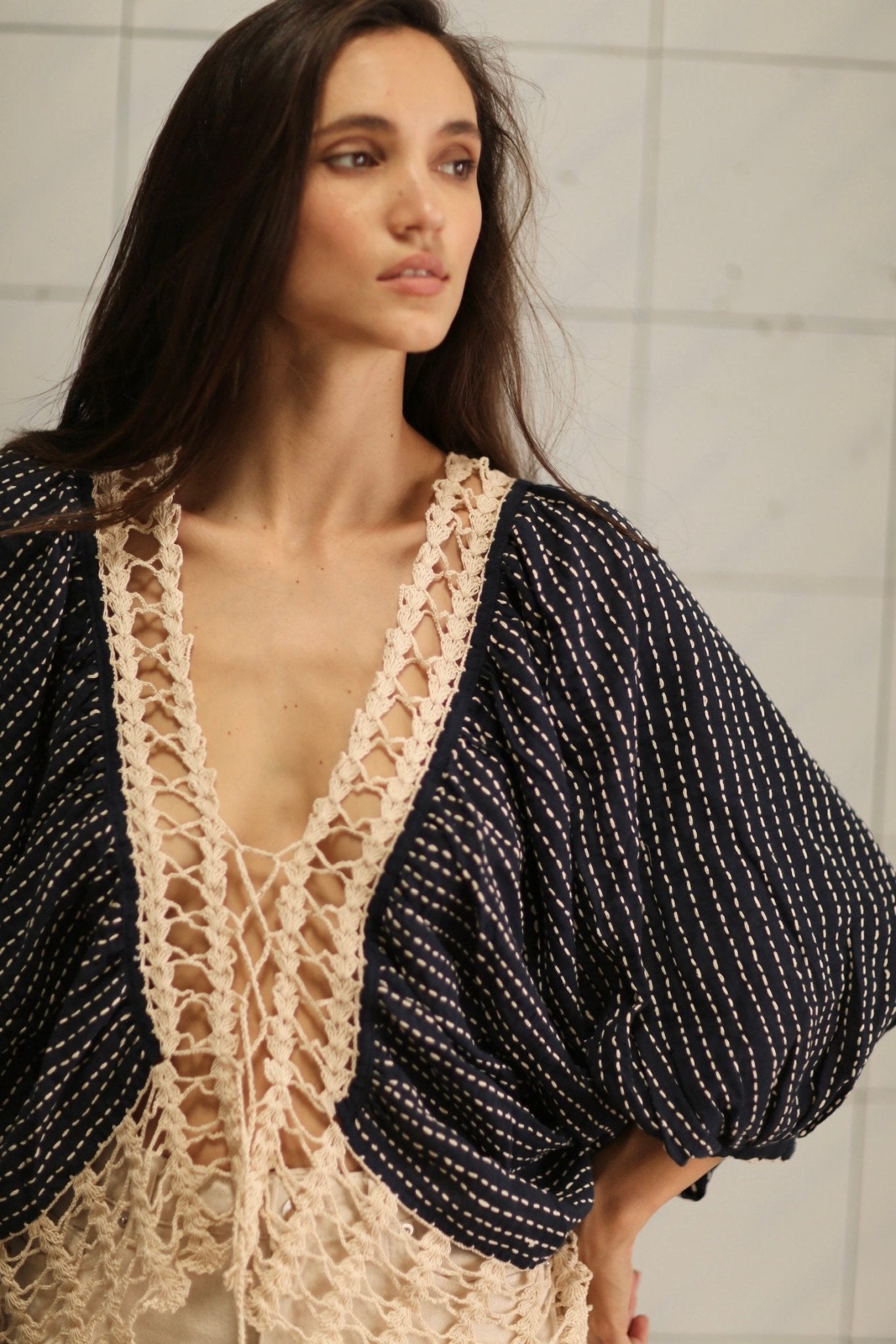 BLACK CHEILA WITH CROCHET - BANGKOK TAILOR CLOTHING STORE - HANDMADE CLOTHING