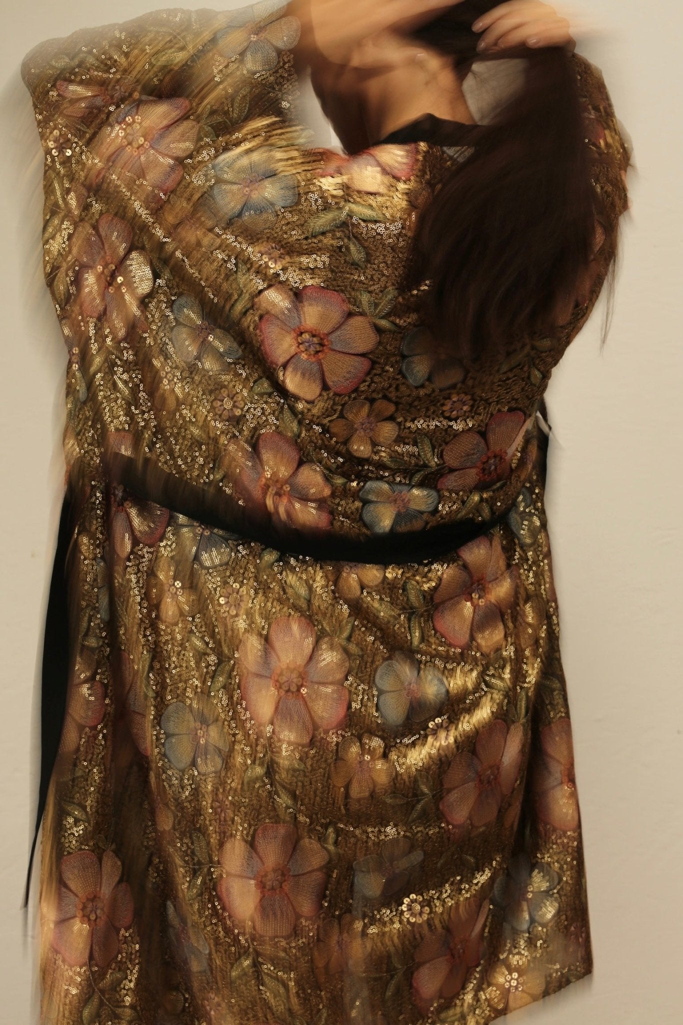 BLACK SEQUIN EMBROIDERED FLOWER KIMONO - BANGKOK TAILOR CLOTHING STORE - HANDMADE CLOTHING