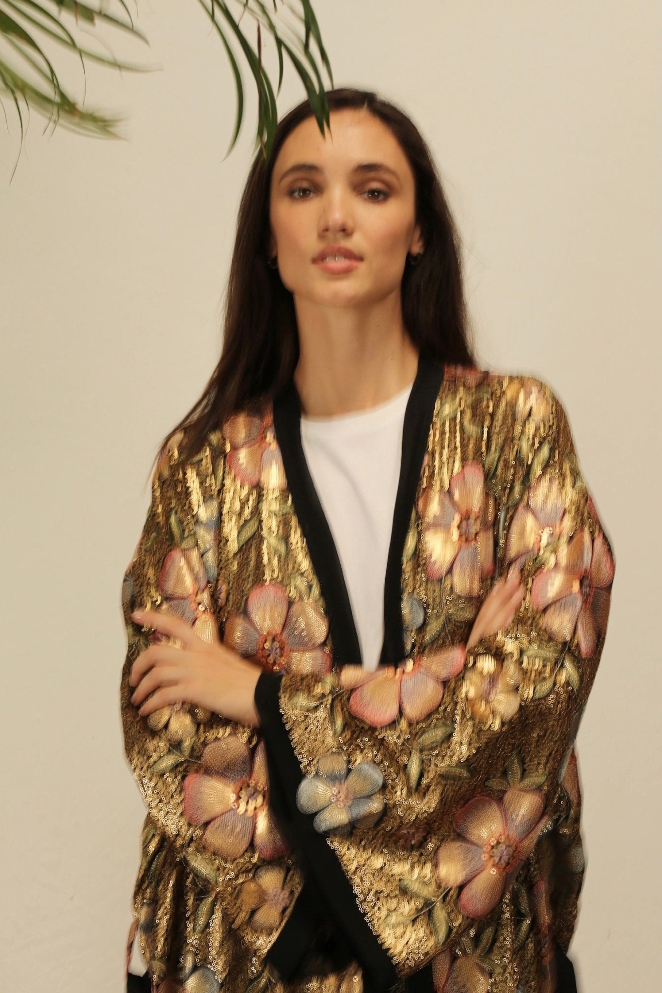 BLACK SEQUIN EMBROIDERED FLOWER KIMONO - BANGKOK TAILOR CLOTHING STORE - HANDMADE CLOTHING