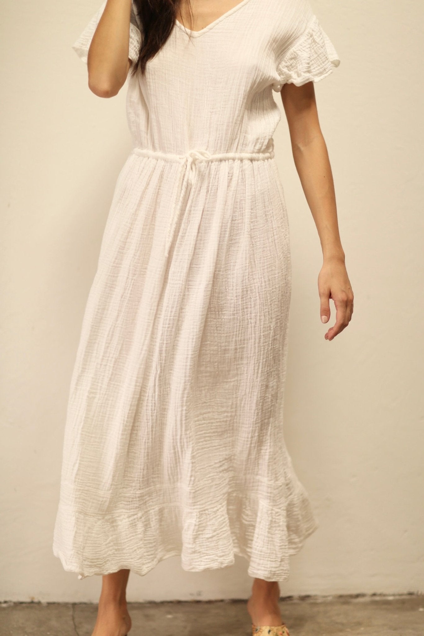 CASSANDRA WHITE DRESS 100% COTTON - BANGKOK TAILOR CLOTHING STORE - HANDMADE CLOTHING