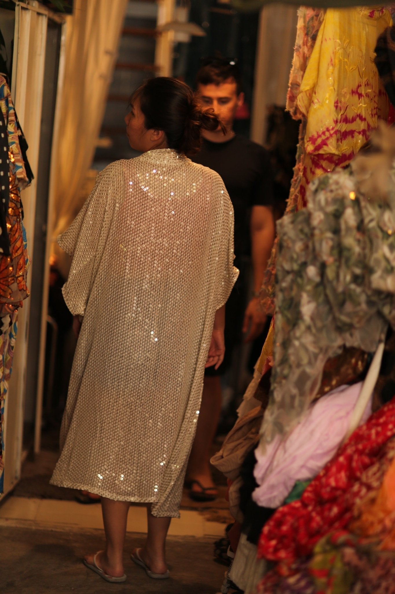 CHIFFON SILK SEQUIN EMBROIDERED KIMONO AENU - BANGKOK TAILOR CLOTHING STORE - HANDMADE CLOTHING