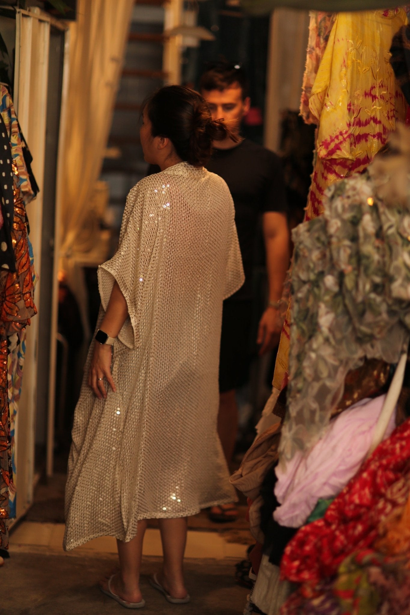 CHIFFON SILK SEQUIN EMBROIDERED KIMONO AENU - BANGKOK TAILOR CLOTHING STORE - HANDMADE CLOTHING