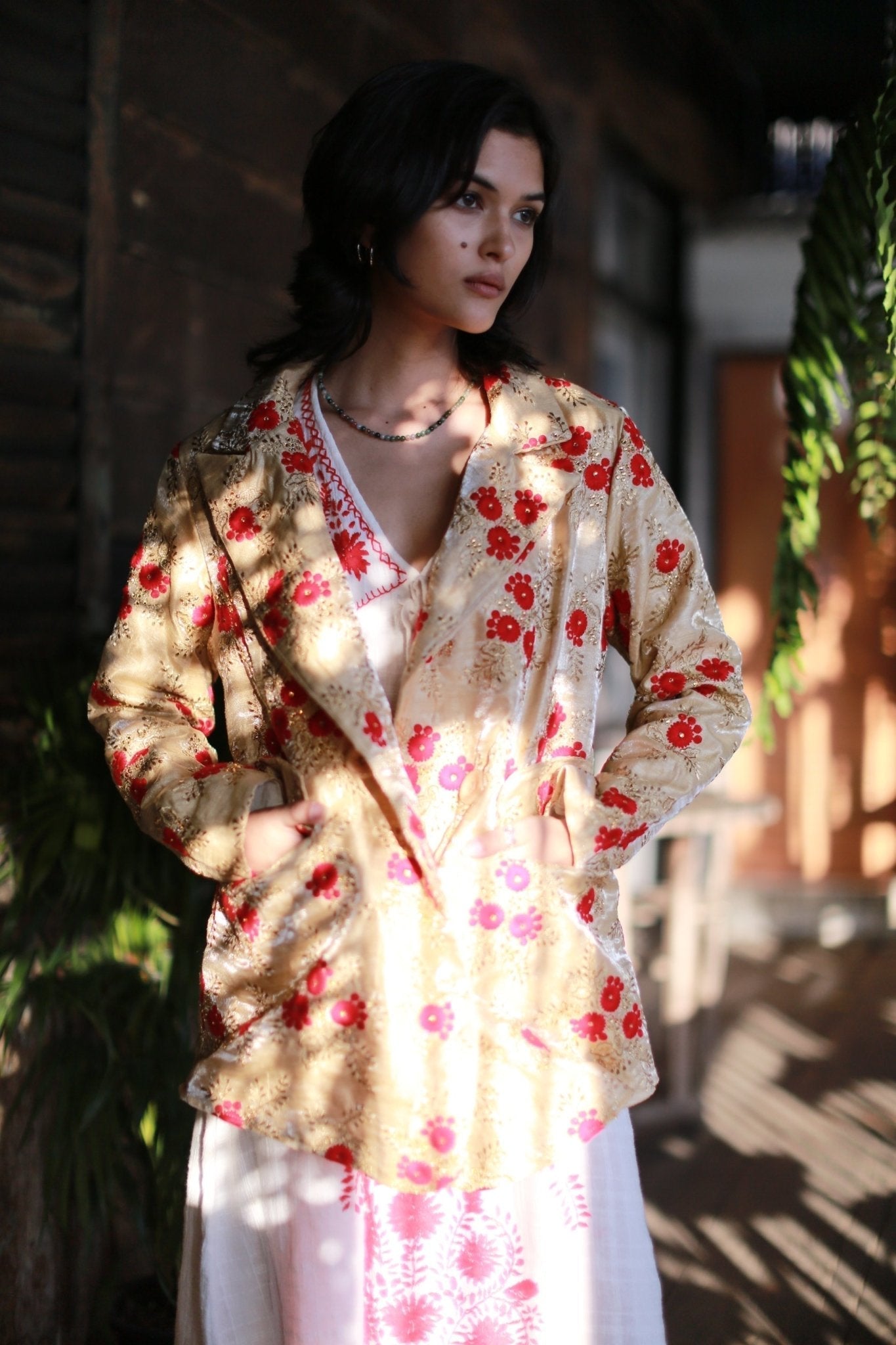 Chinese Flower Silk Embroidered Jacket Pia - BANGKOK TAILOR CLOTHING STORE - HANDMADE CLOTHING