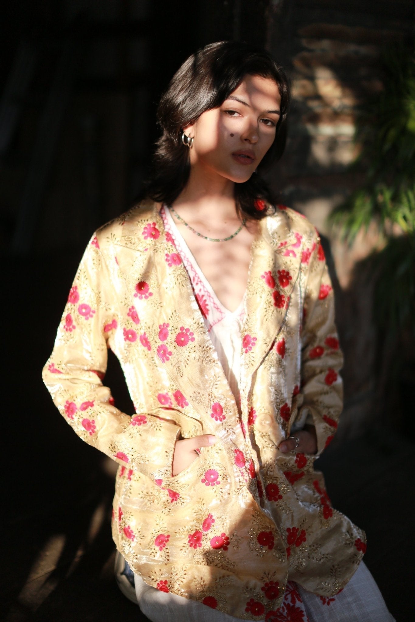 Chinese Flower Silk Embroidered Jacket Pia - BANGKOK TAILOR CLOTHING STORE - HANDMADE CLOTHING