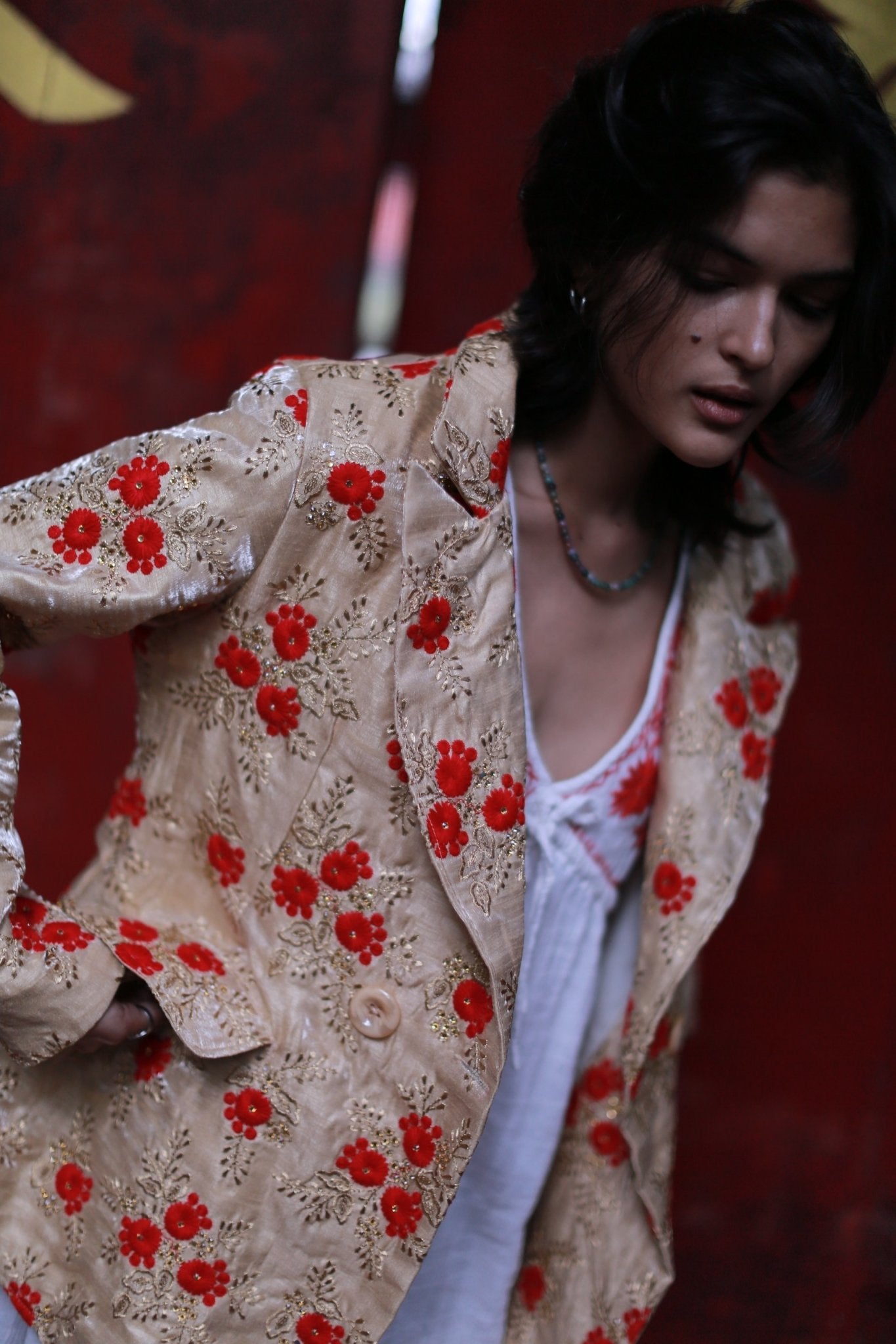 Chinese Flower Silk Embroidered Jacket Pia - BANGKOK TAILOR CLOTHING STORE - HANDMADE CLOTHING