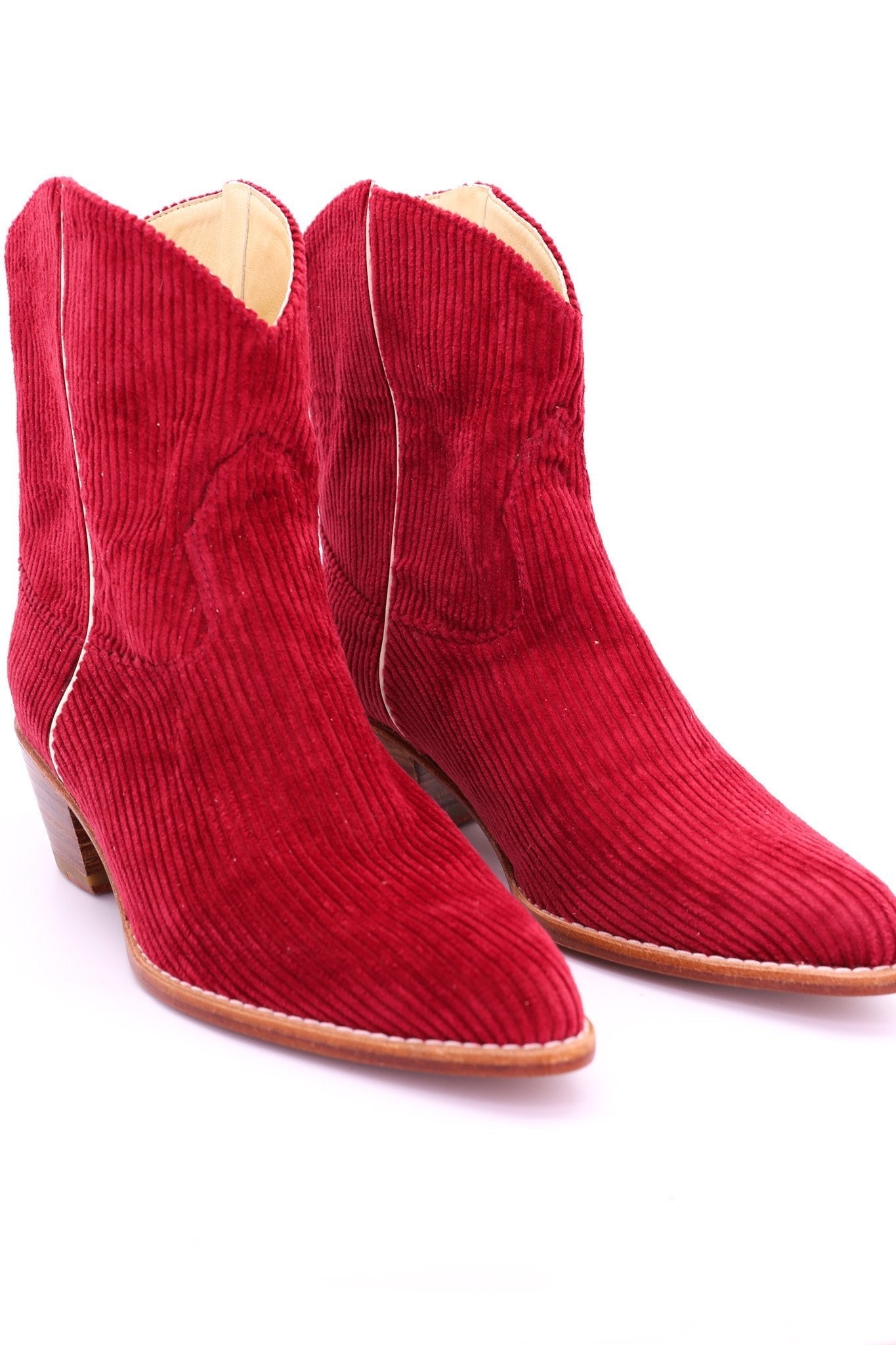 CORDUROY RED BOOTIES LINNEAH - BANGKOK TAILOR CLOTHING STORE - HANDMADE CLOTHING
