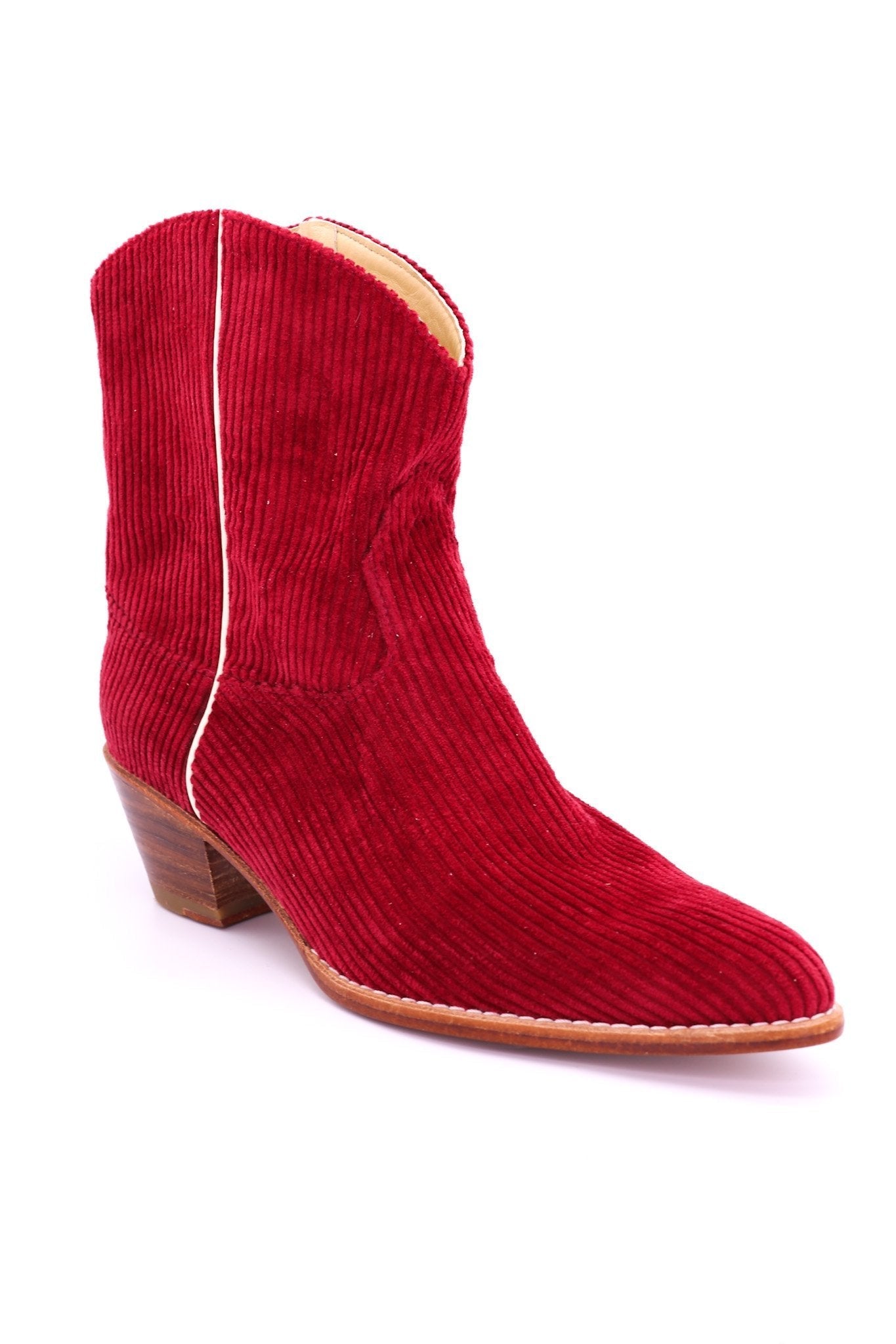 CORDUROY RED BOOTIES LINNEAH - BANGKOK TAILOR CLOTHING STORE - HANDMADE CLOTHING