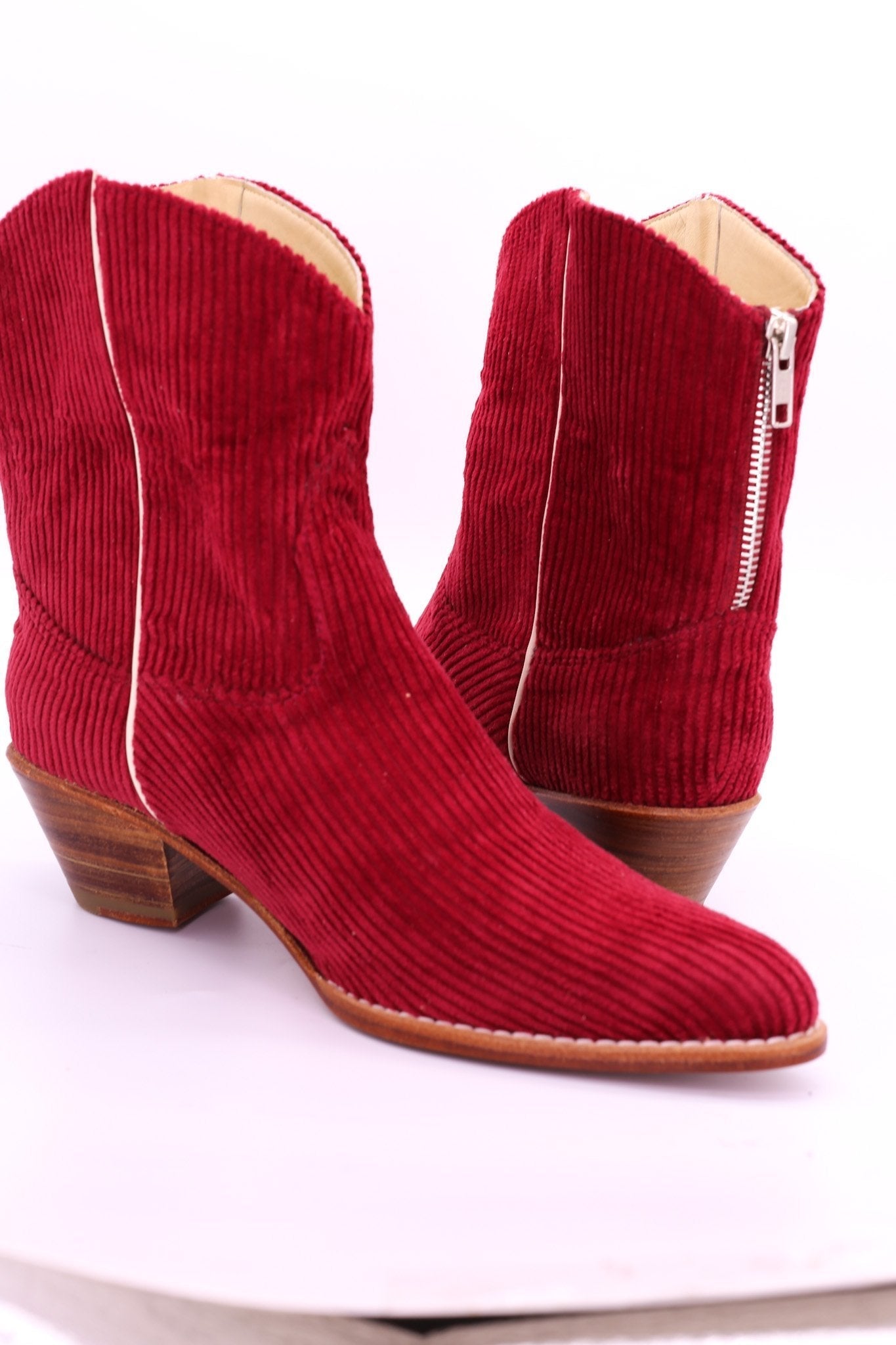 CORDUROY RED BOOTIES LINNEAH - BANGKOK TAILOR CLOTHING STORE - HANDMADE CLOTHING