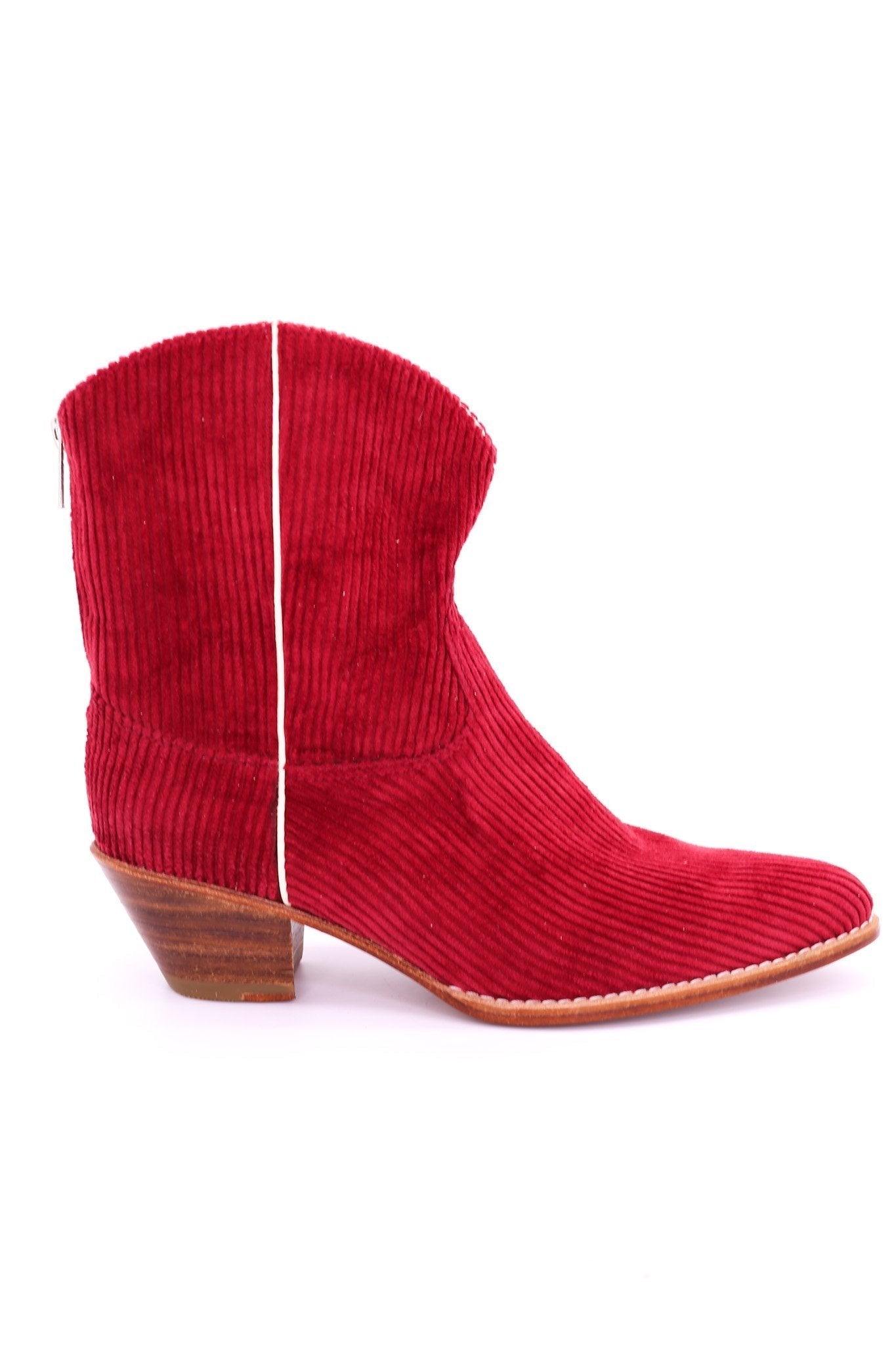 CORDUROY RED BOOTIES LINNEAH - BANGKOK TAILOR CLOTHING STORE - HANDMADE CLOTHING