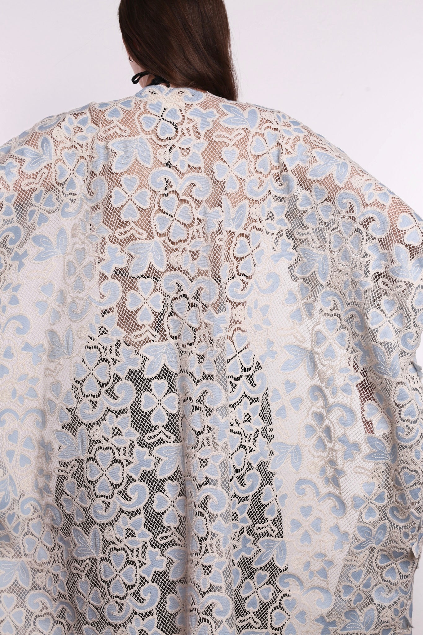 COTTTON LACE LIGHT BLUE FLOWER KIMONO - BANGKOK TAILOR CLOTHING STORE - HANDMADE CLOTHING