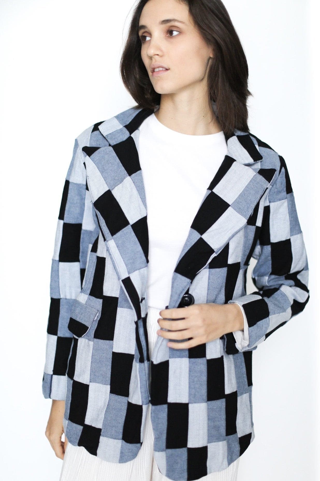 DENIM PATCHWORK BLAZER JACKET CHARLY - BANGKOK TAILOR CLOTHING STORE - HANDMADE CLOTHING