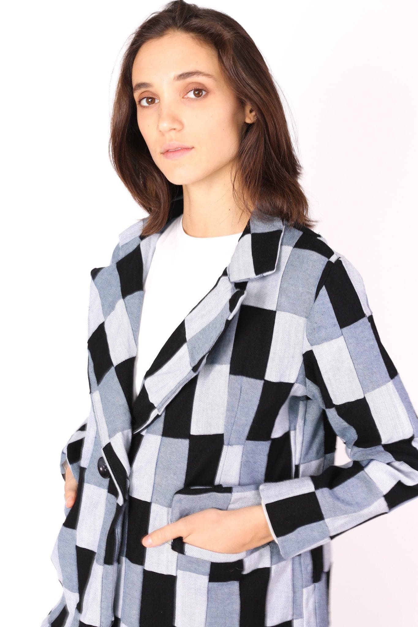 DENIM PATCHWORK BLAZER JACKET CHARLY - BANGKOK TAILOR CLOTHING STORE - HANDMADE CLOTHING