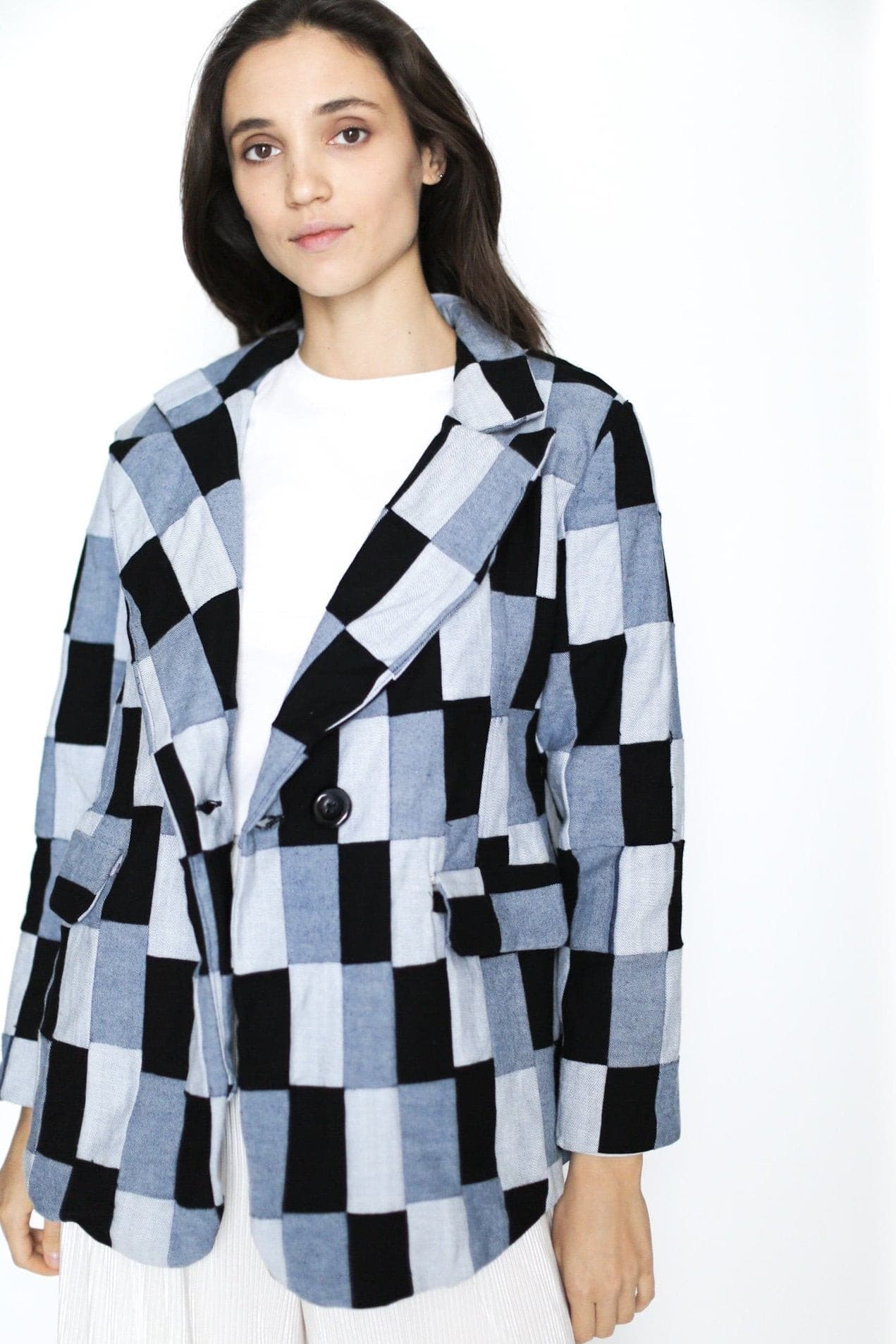 DENIM PATCHWORK BLAZER JACKET CHARLY - BANGKOK TAILOR CLOTHING STORE - HANDMADE CLOTHING