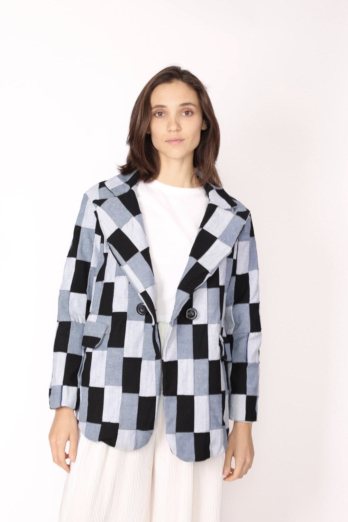 DENIM PATCHWORK BLAZER JACKET CHARLY - BANGKOK TAILOR CLOTHING STORE - HANDMADE CLOTHING