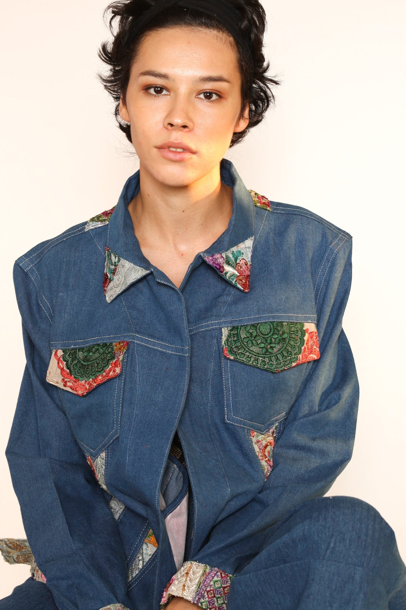 DENIM PATCHWORK JACKET PEENA - BANGKOK TAILOR CLOTHING STORE - HANDMADE CLOTHING
