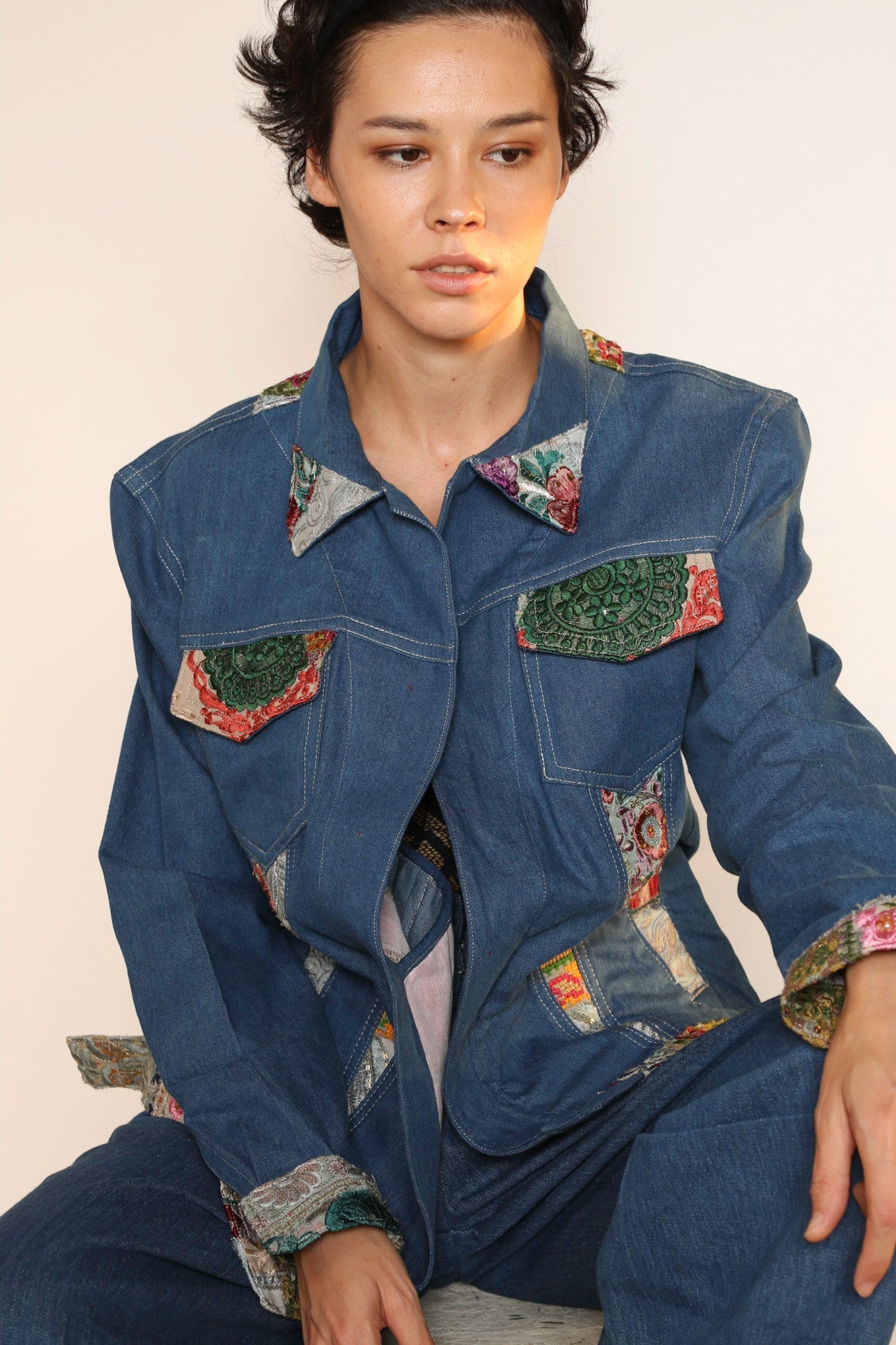DENIM PATCHWORK JACKET PEENA - BANGKOK TAILOR CLOTHING STORE - HANDMADE CLOTHING
