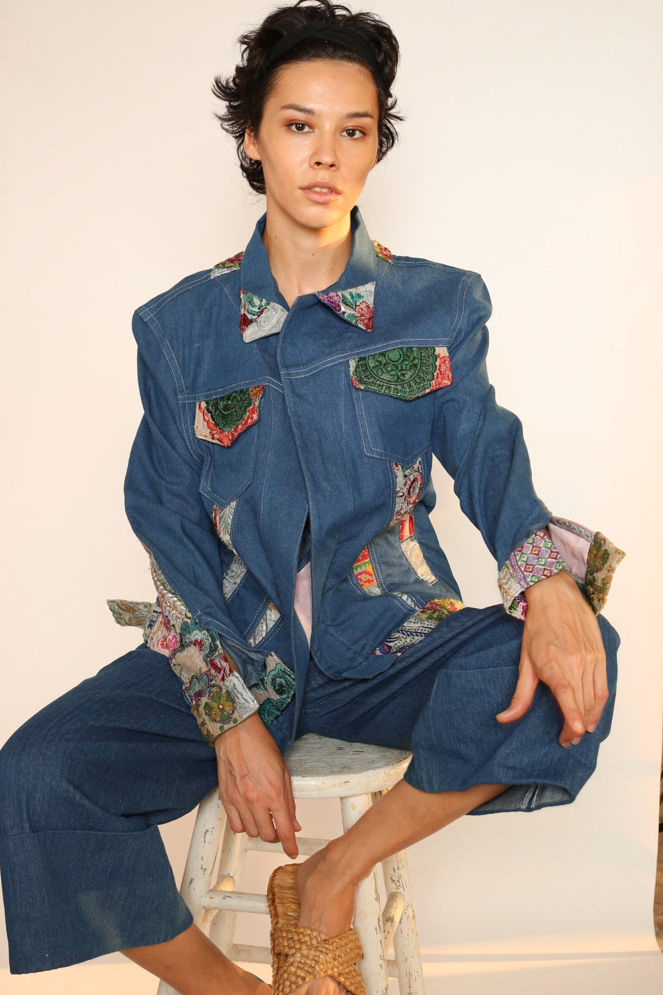 DENIM PATCHWORK JACKET PEENA - BANGKOK TAILOR CLOTHING STORE - HANDMADE CLOTHING