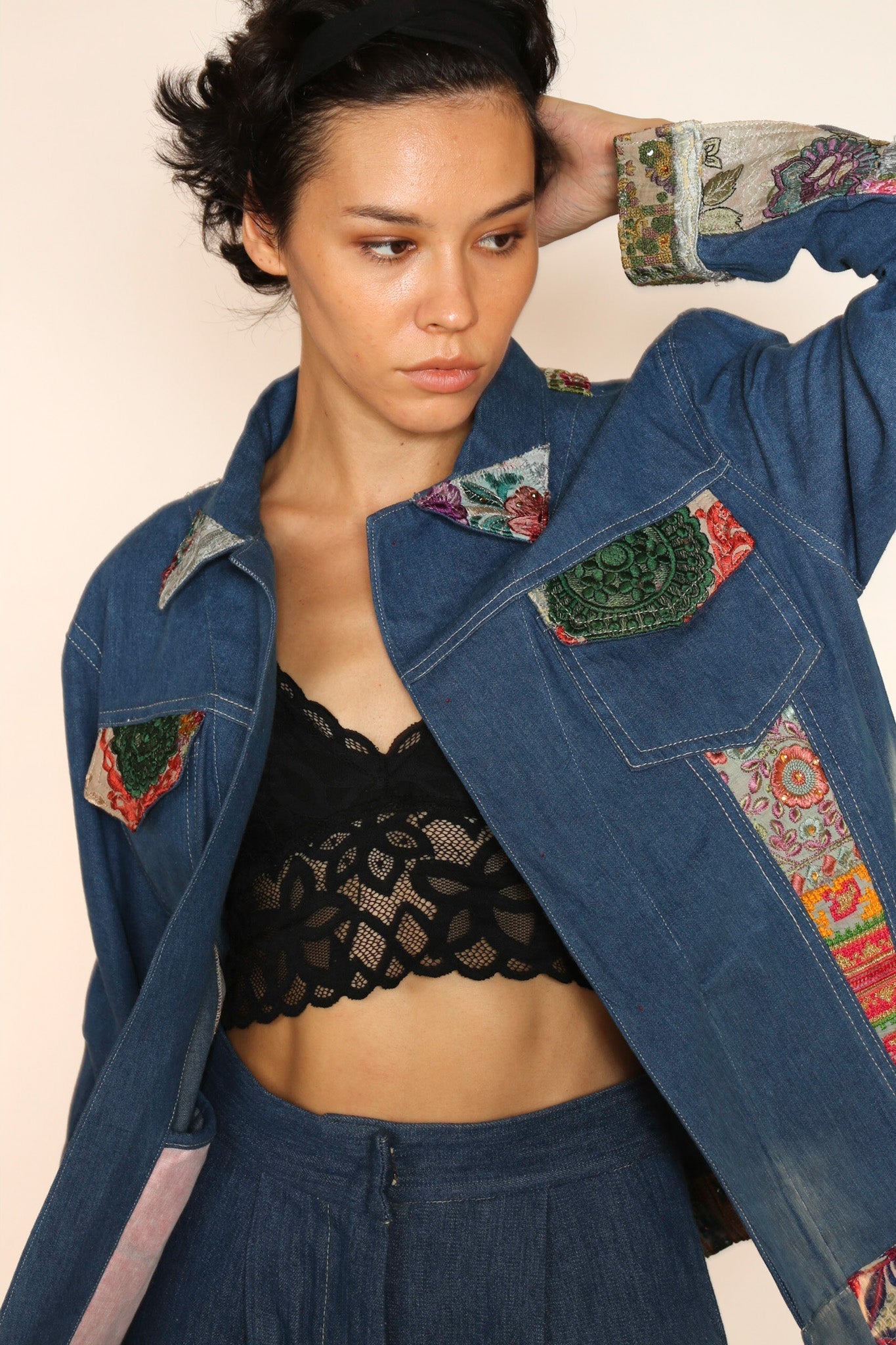 DENIM PATCHWORK JACKET PEENA - BANGKOK TAILOR CLOTHING STORE - HANDMADE CLOTHING