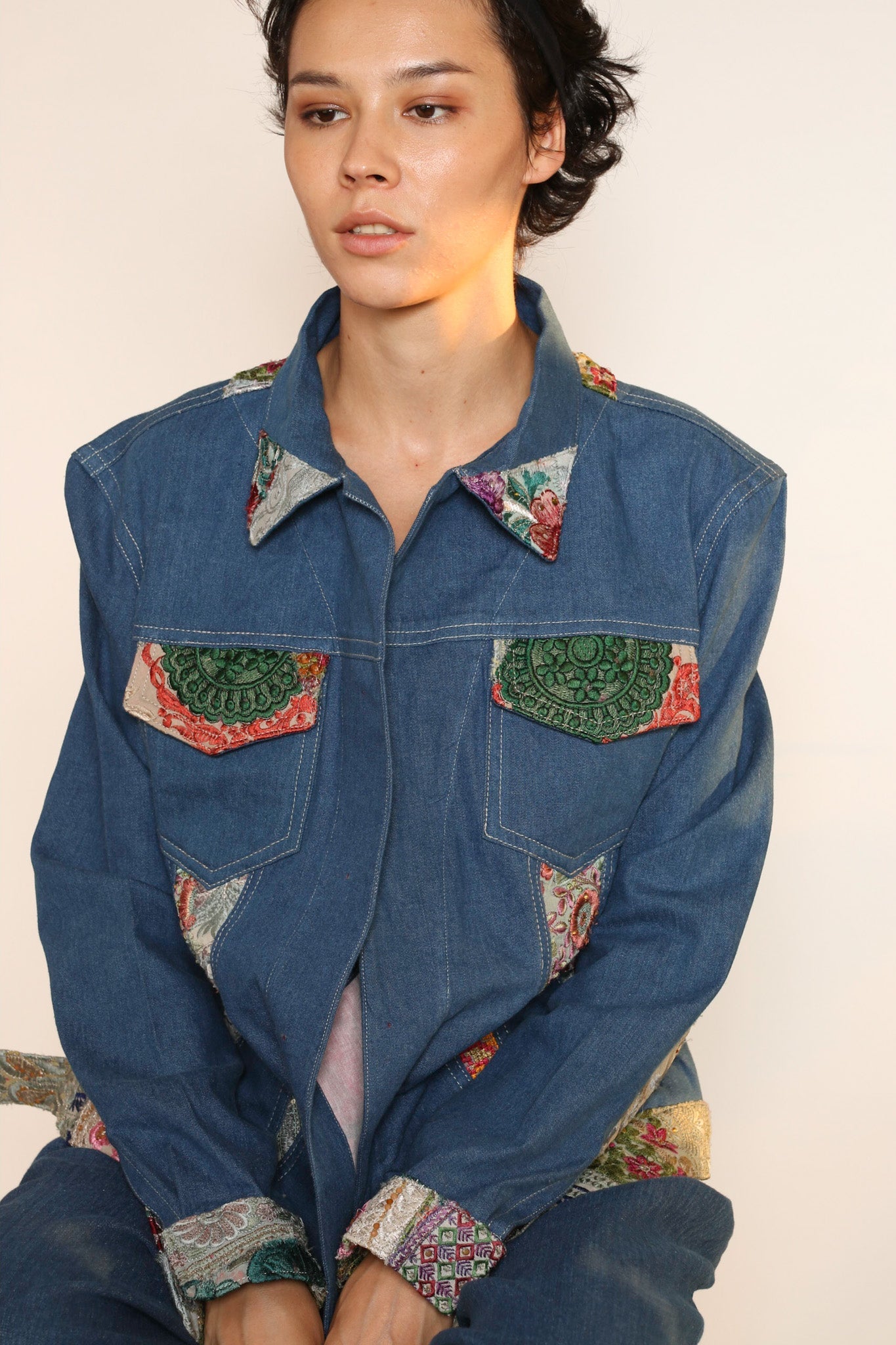 DENIM PATCHWORK JACKET PEENA - BANGKOK TAILOR CLOTHING STORE - HANDMADE CLOTHING
