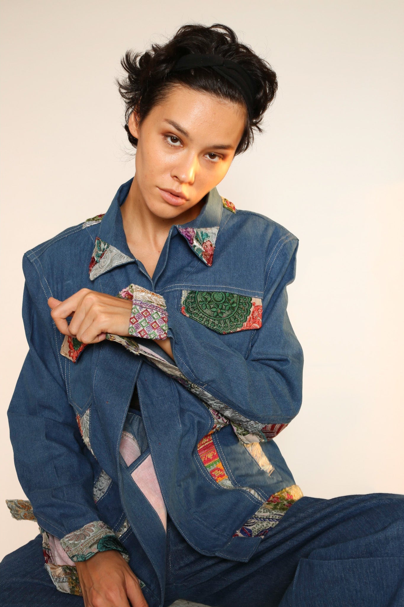 DENIM PATCHWORK JACKET PEENA - BANGKOK TAILOR CLOTHING STORE - HANDMADE CLOTHING